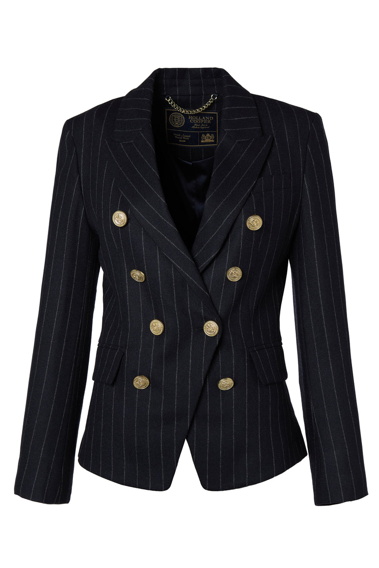 Mary's Navy Chalk Pinstripe Look
