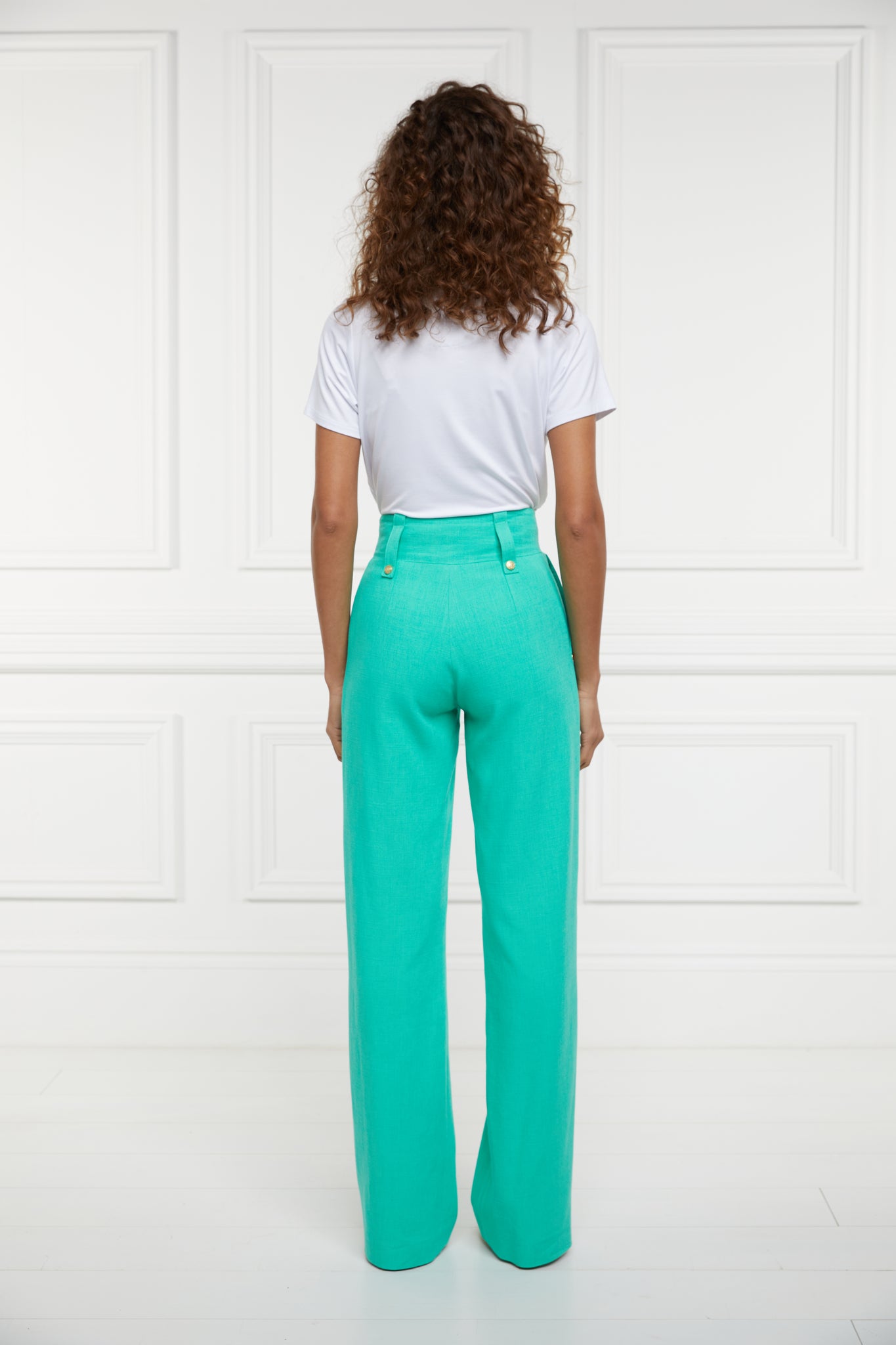 High Waisted Straight Trouser (Jade Linen)