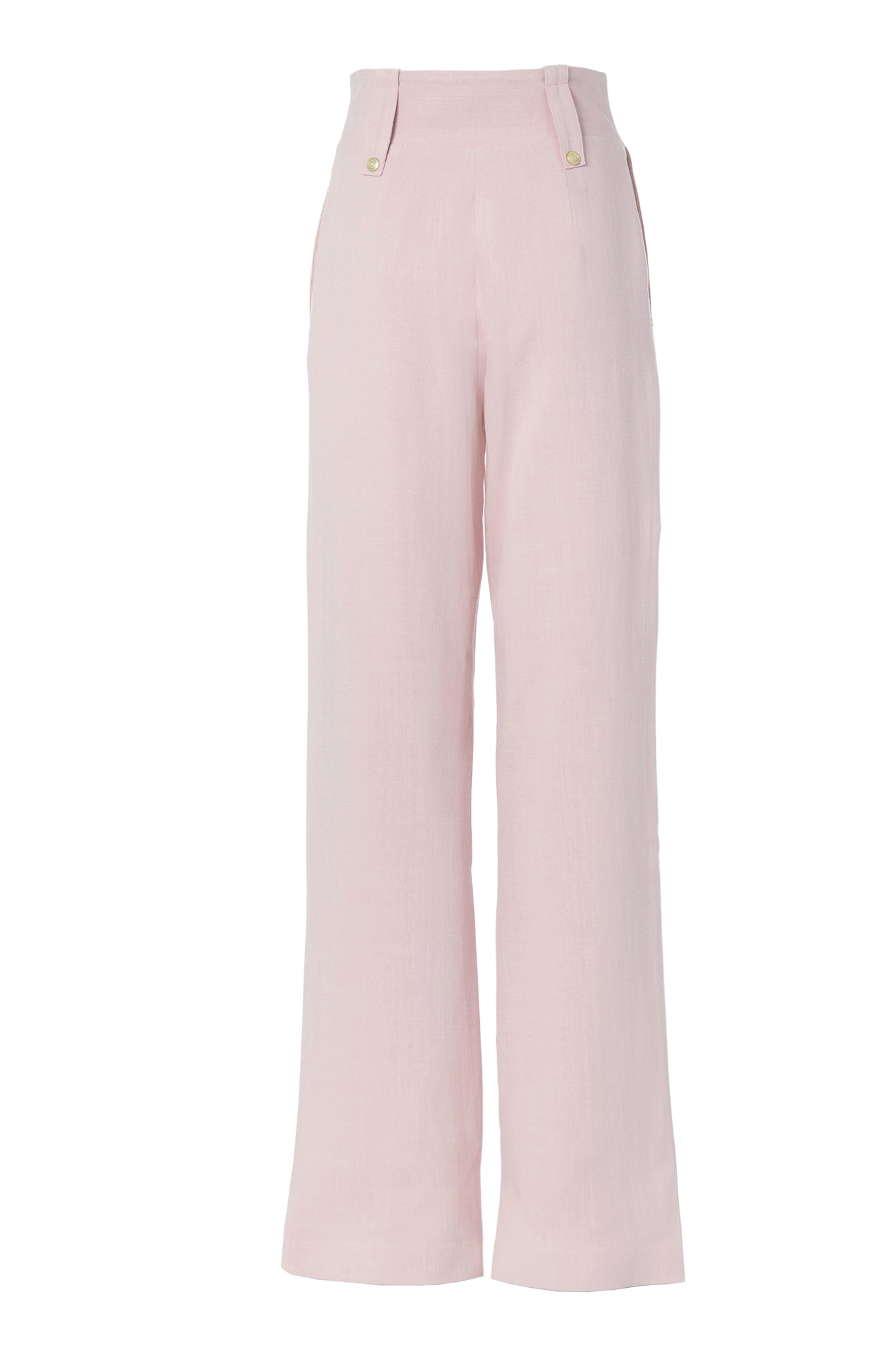 High Waisted Straight Trouser (Pink Linen)