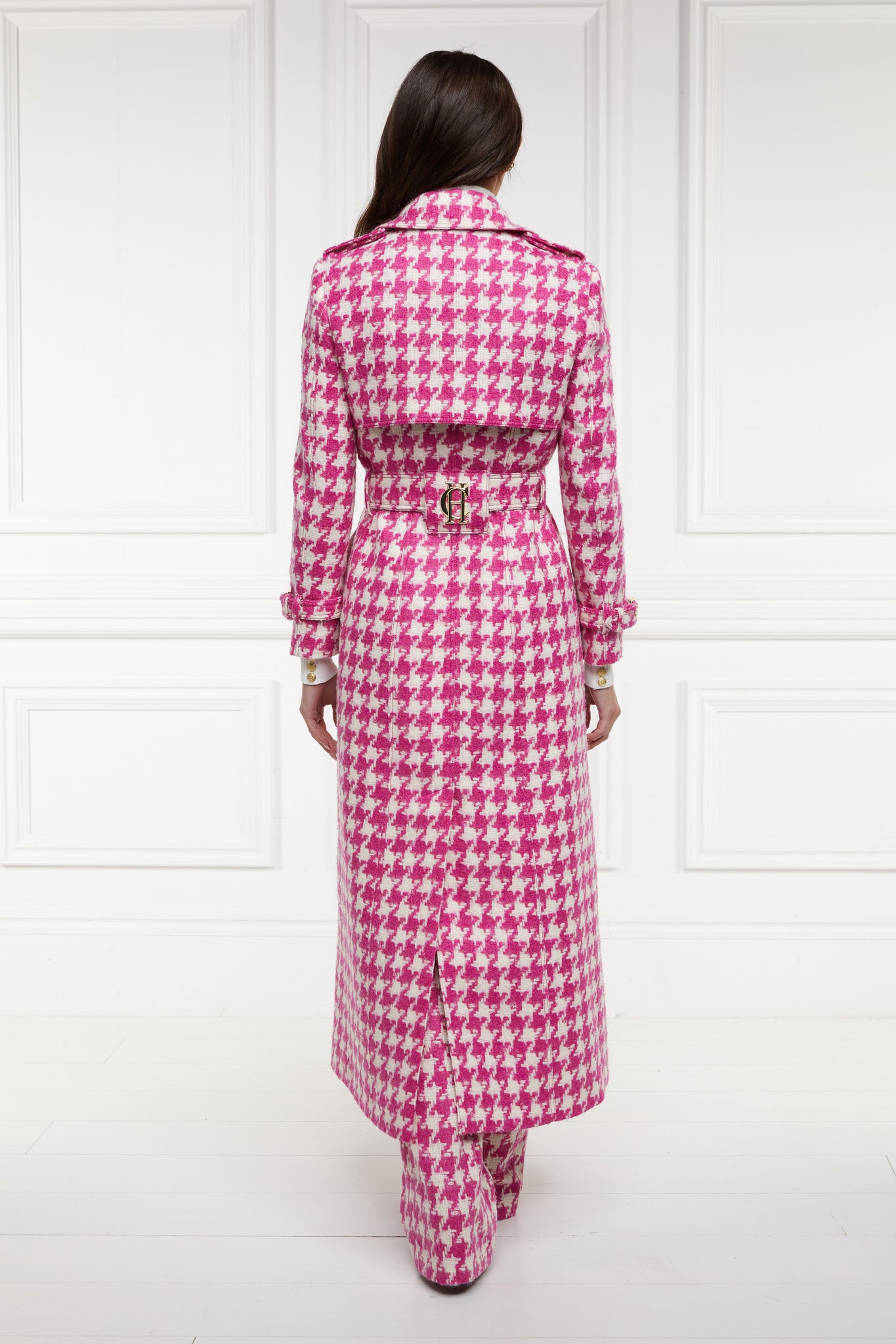 Full Length Marlborough Trench Coat (Hot Pink Large Scale Houndstooth)