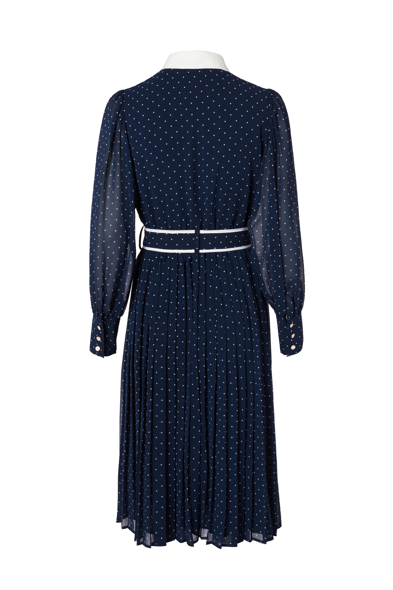 Annabel Pleated Midi Dress (Ink Navy Polka Dot)