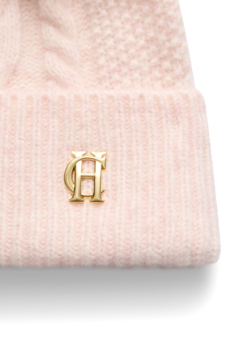 Sloane Cable Bobble Hat (Soft Pink)