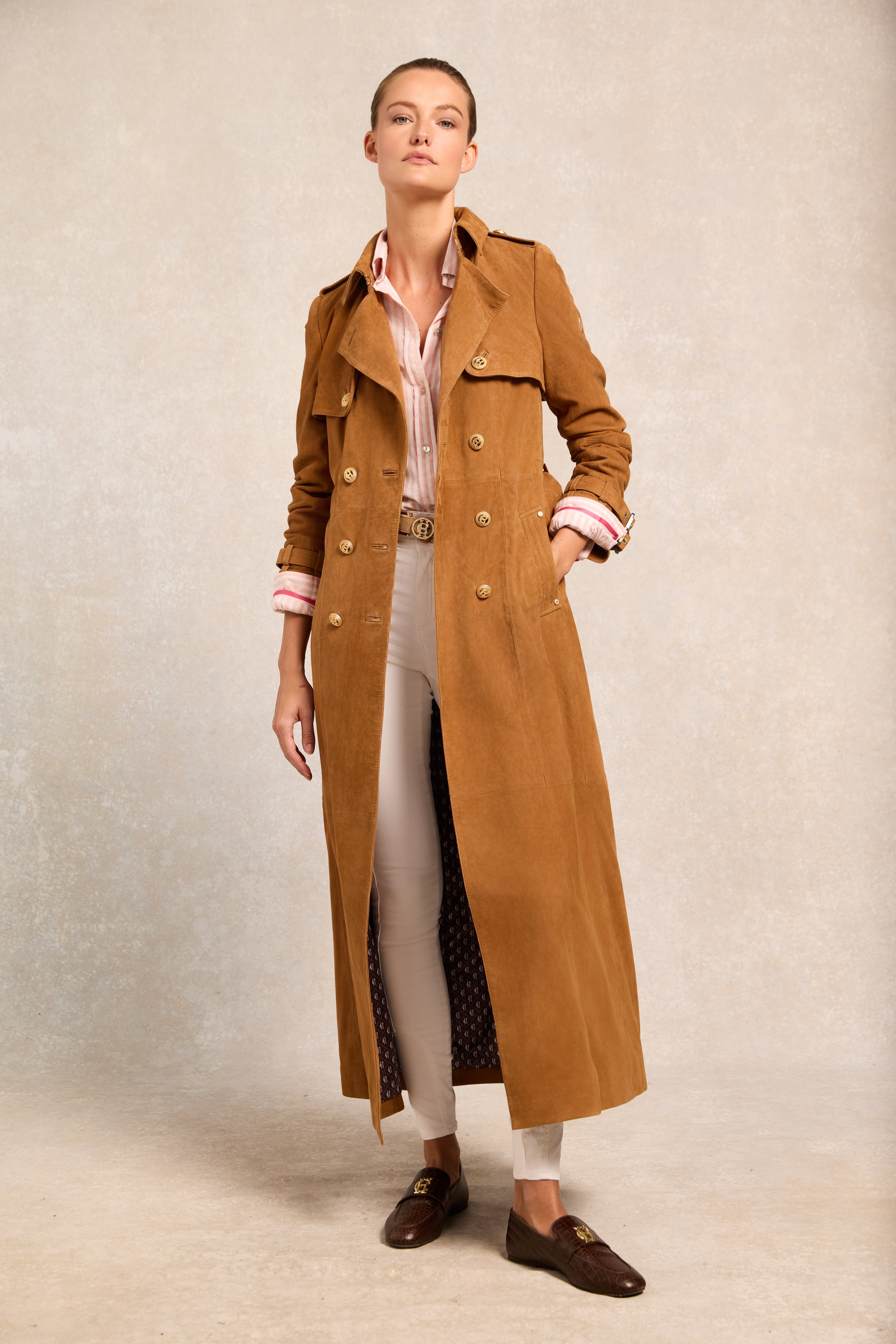 Tan Pleather Trench Coat by Haute Monde main image 0