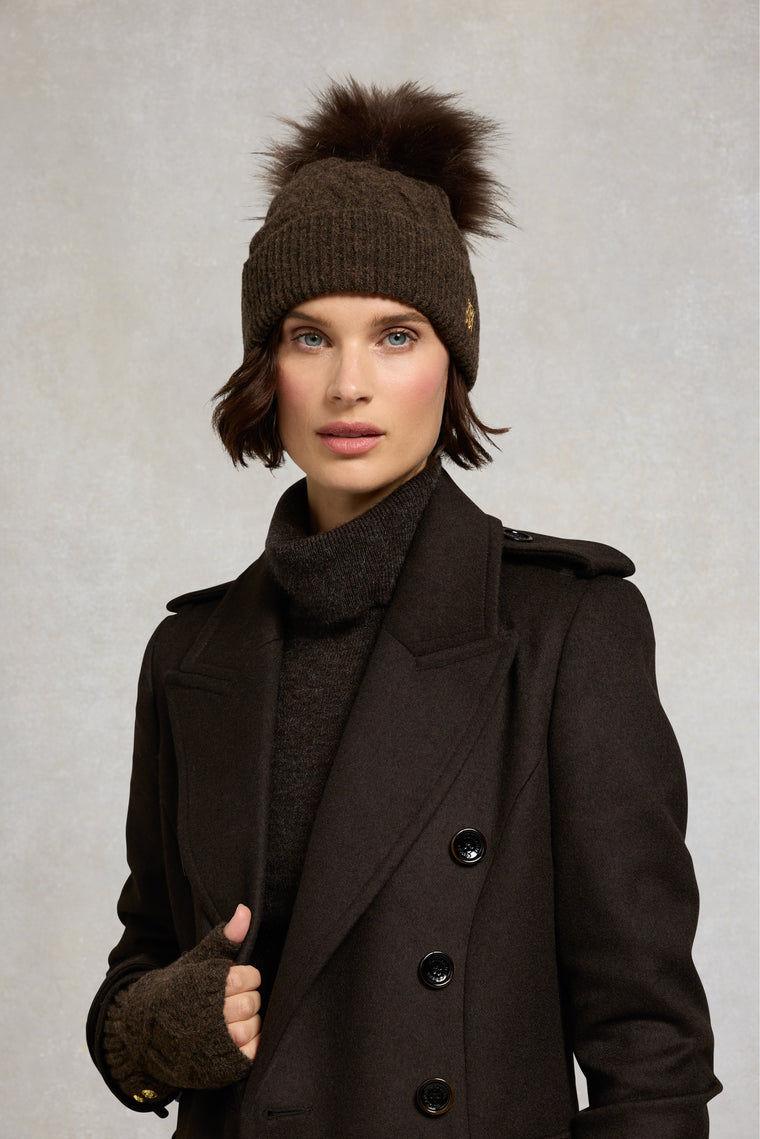 Sloane Cable Bobble Hat (Chocolate)