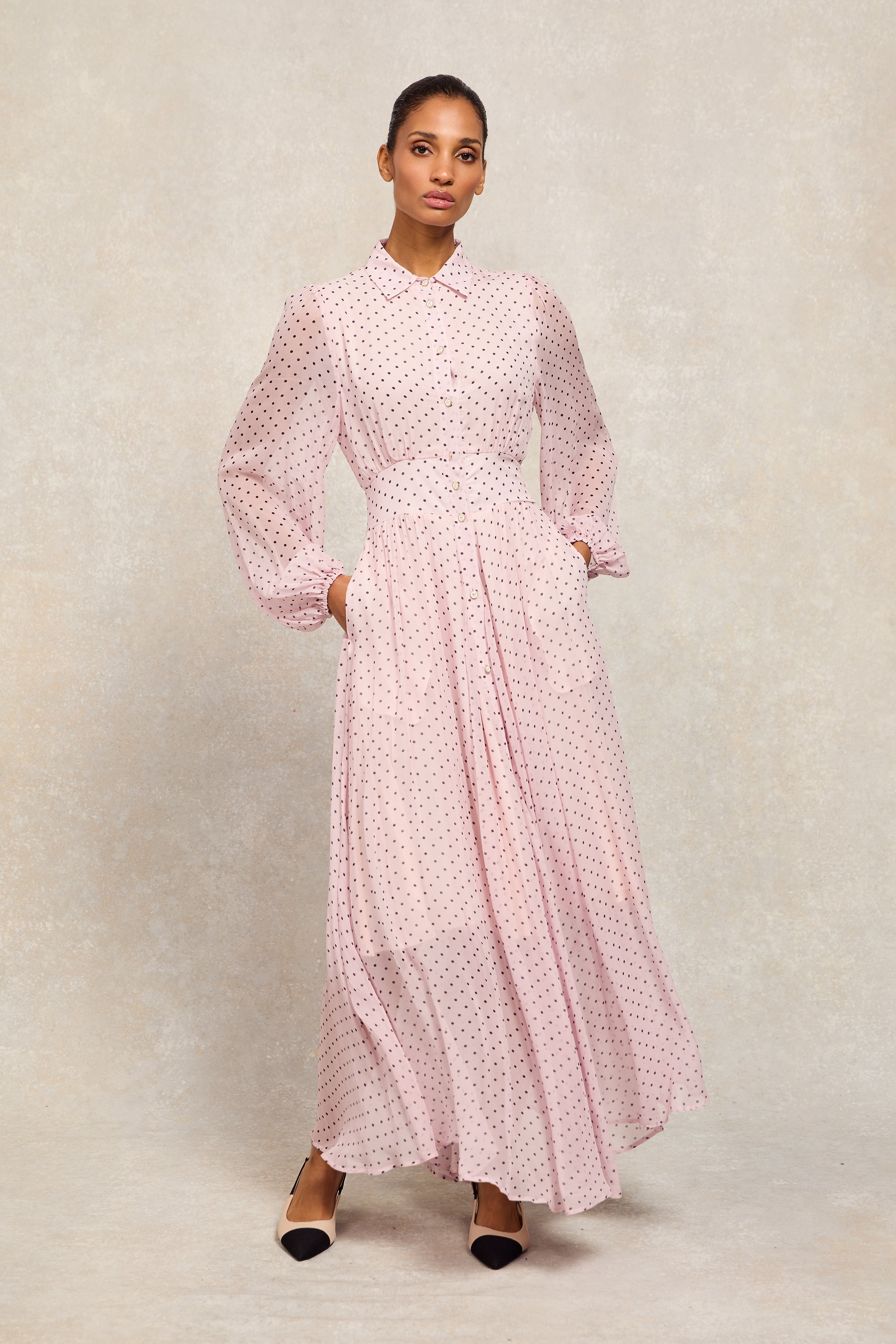 Pink Tulle Midi Dress Pink Dress With Gold Polka Dots Polka Dot