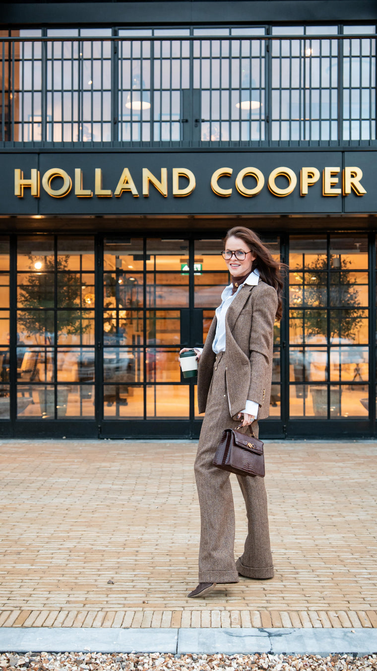 The Office Brown Herringbone Suit Set Look