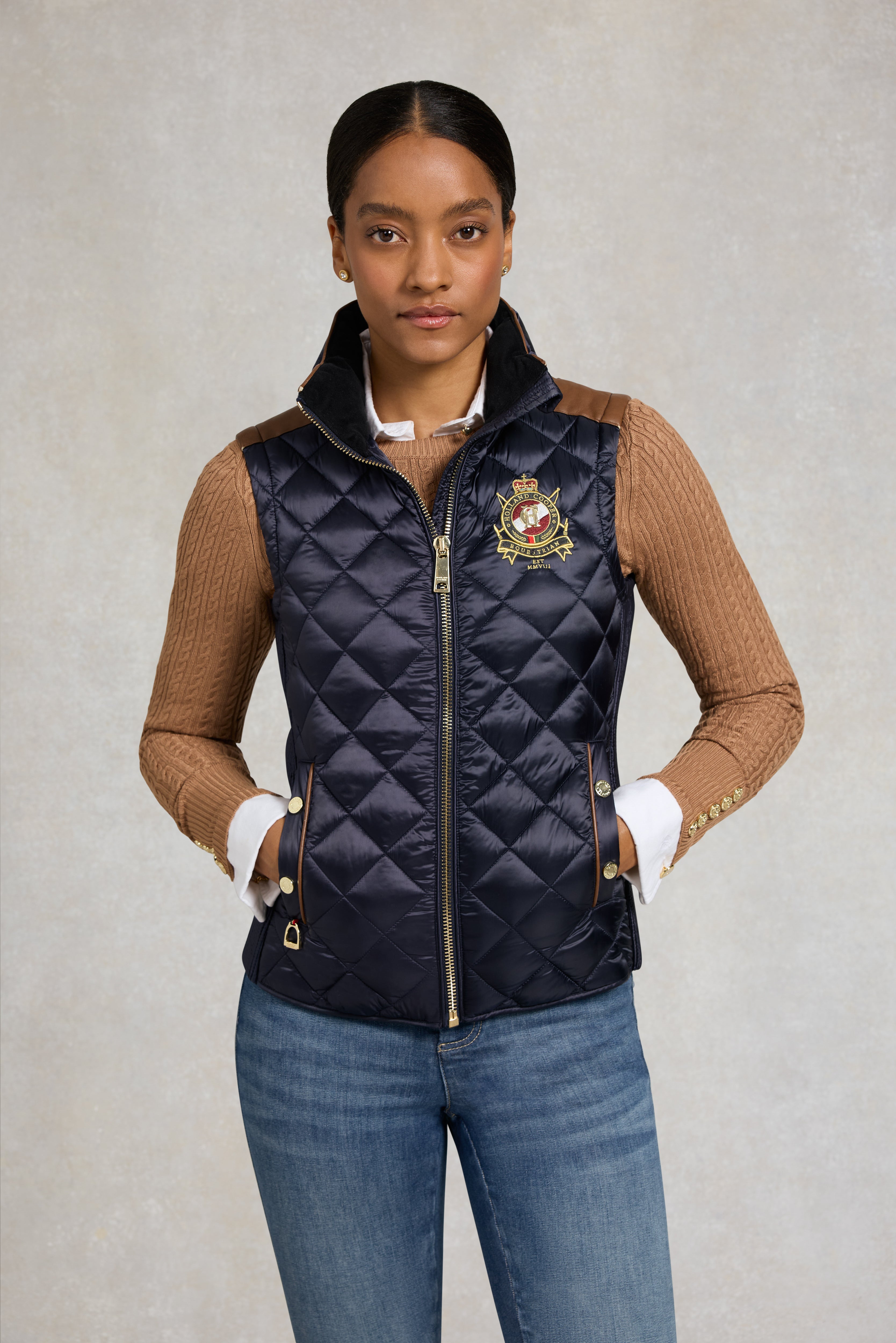 トップス heve Tweed Gilet navy Diamond Quilt Classic Gilet (Ink Navy) – Holland Cooper ®
