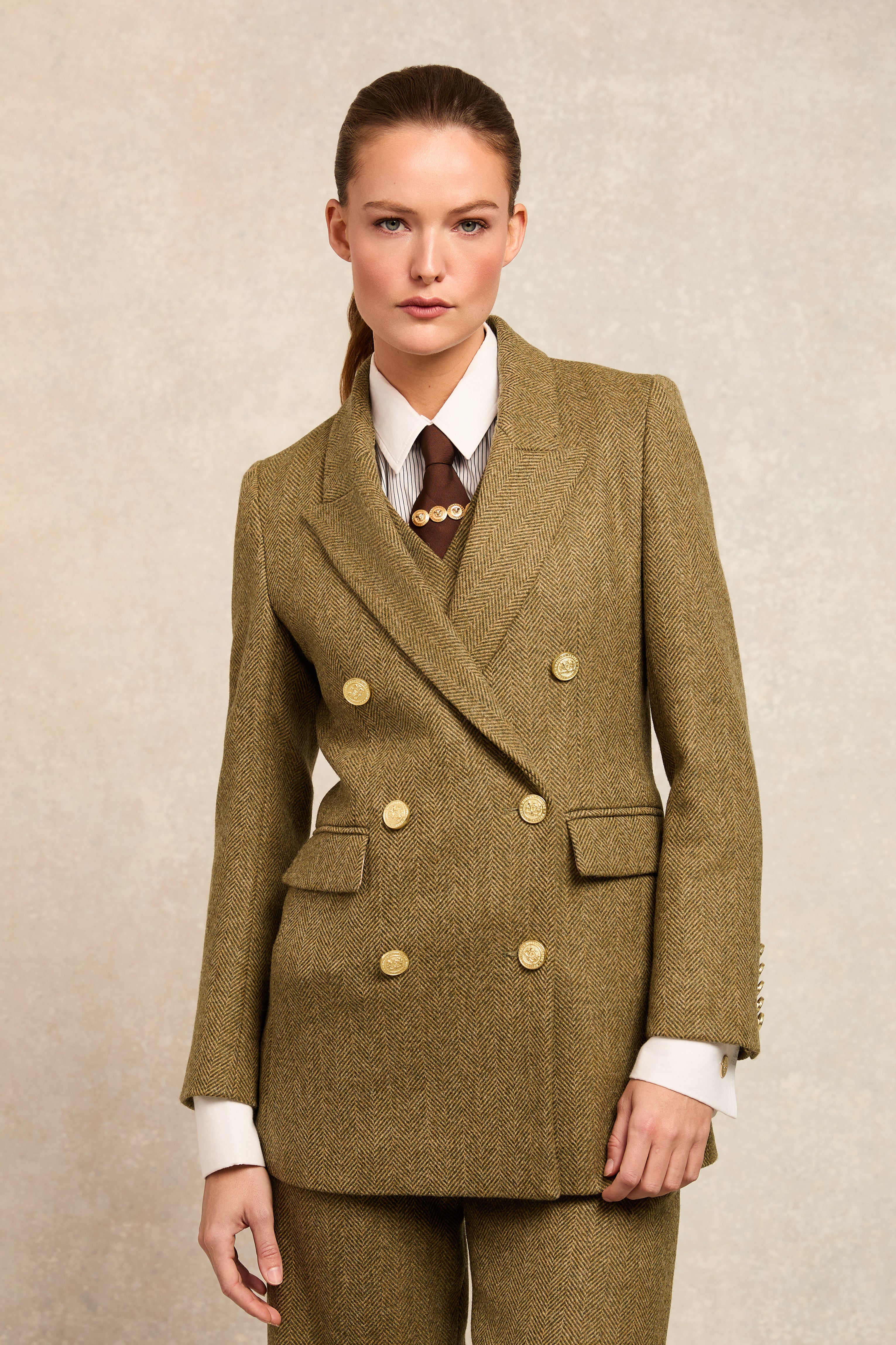 Kensington Double Breasted Blazer (Moss Herringbone)