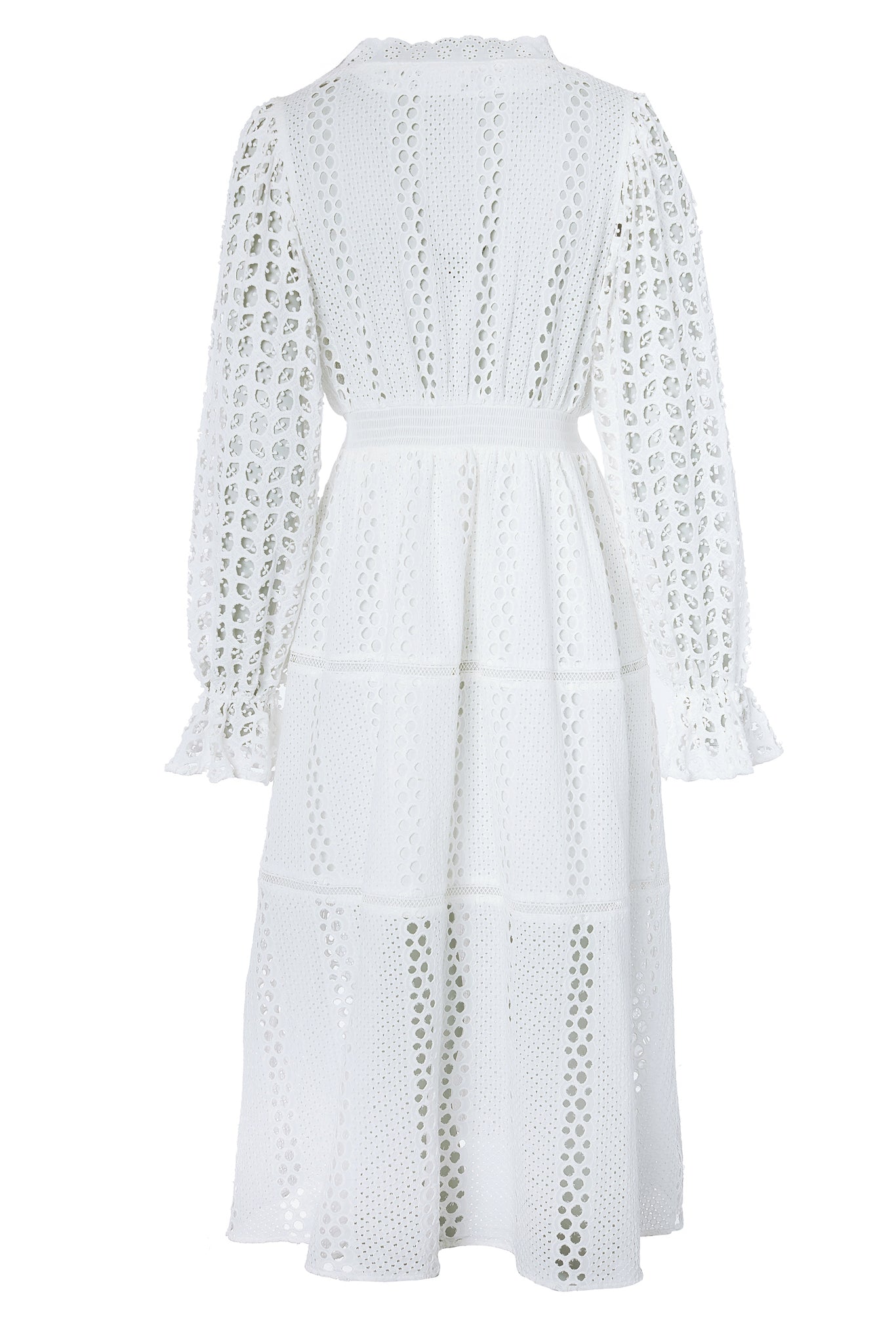 Broderie Lace V-Neck Midi Dress (White)