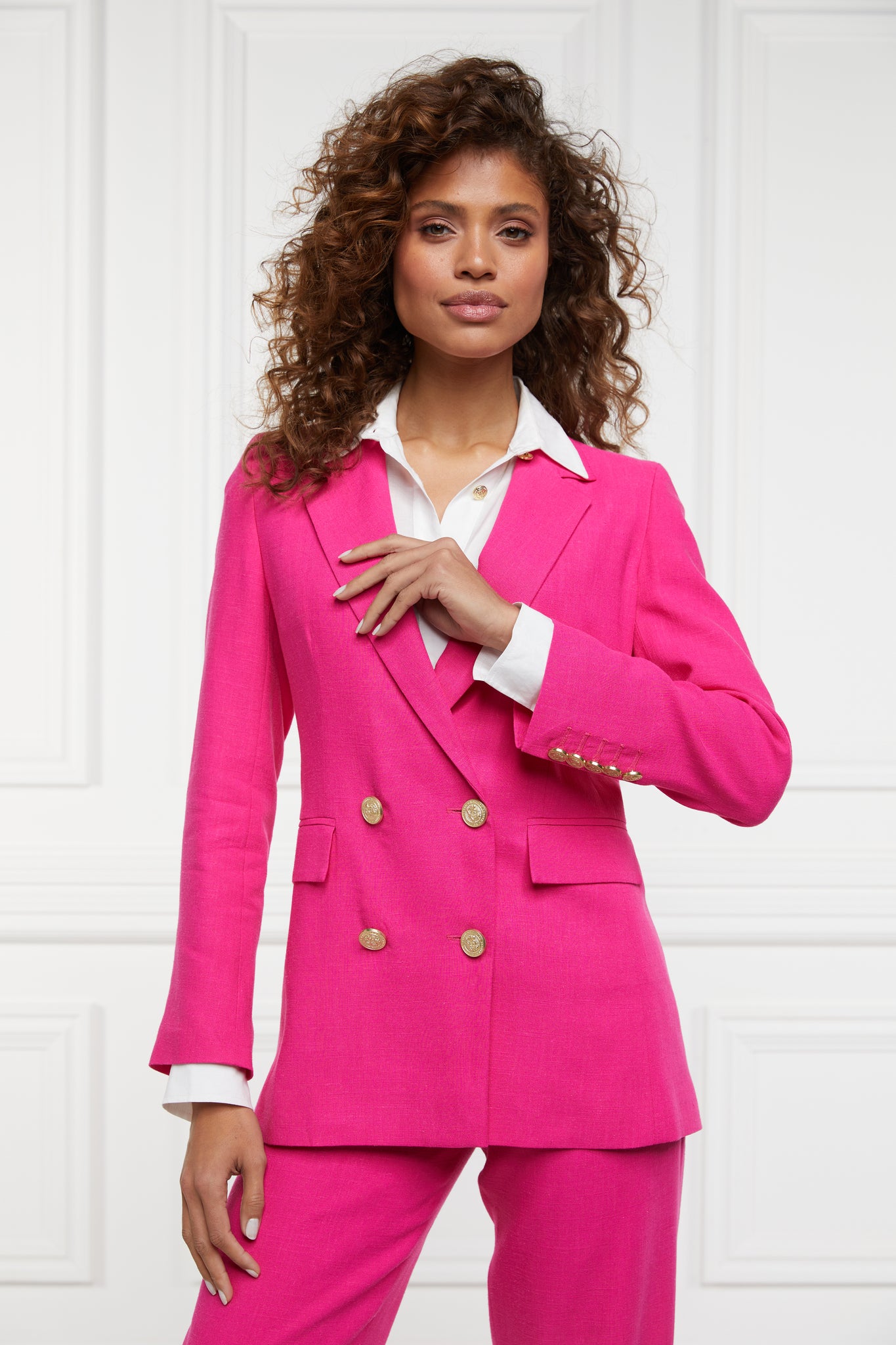 Double Breasted Blazer (Hot Pink Linen)