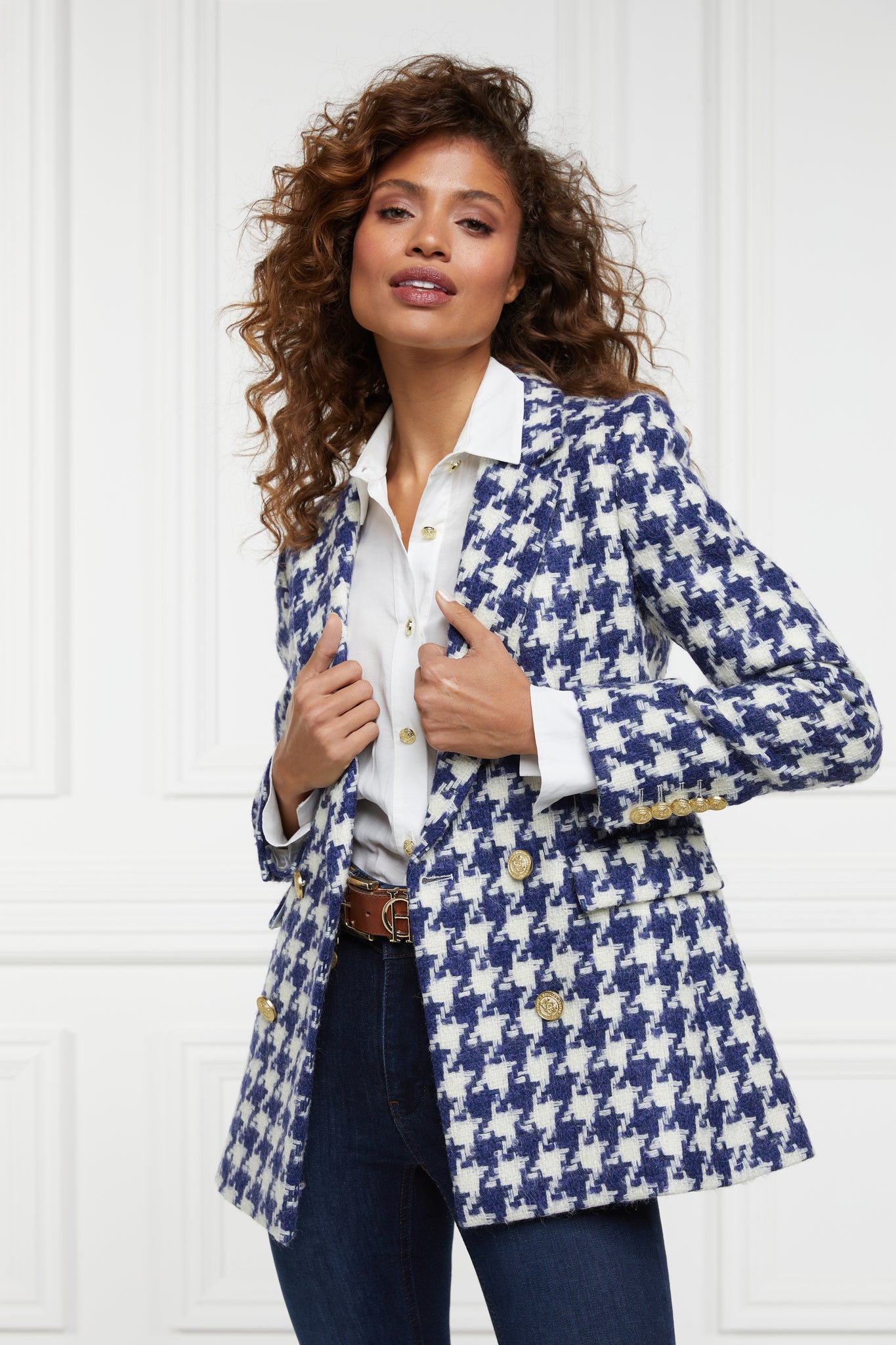 Double Breasted Blazer (Large Scale Navy Houndstooth)