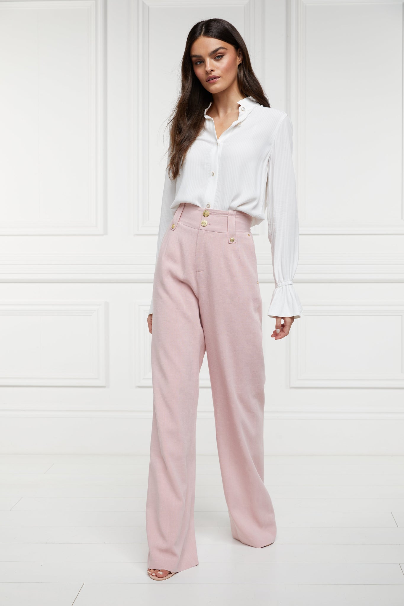 High Waisted Straight Trouser (Pink Linen)