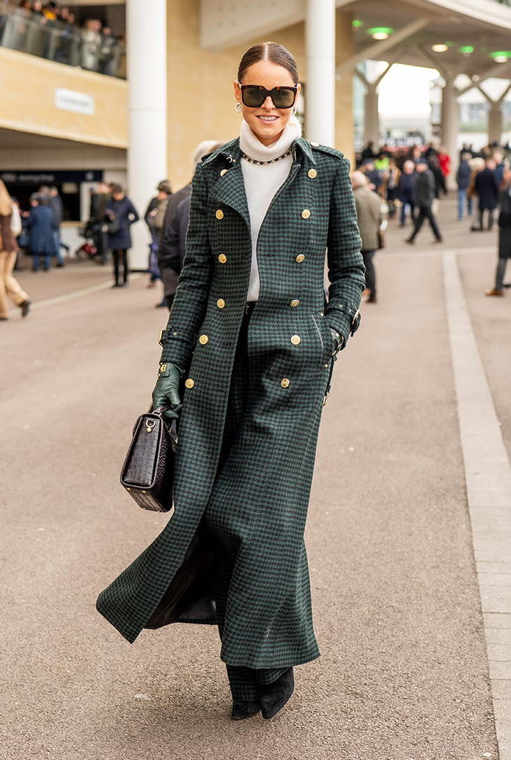 Full Length Marlborough Trench Coat (Emerald Houndstooth