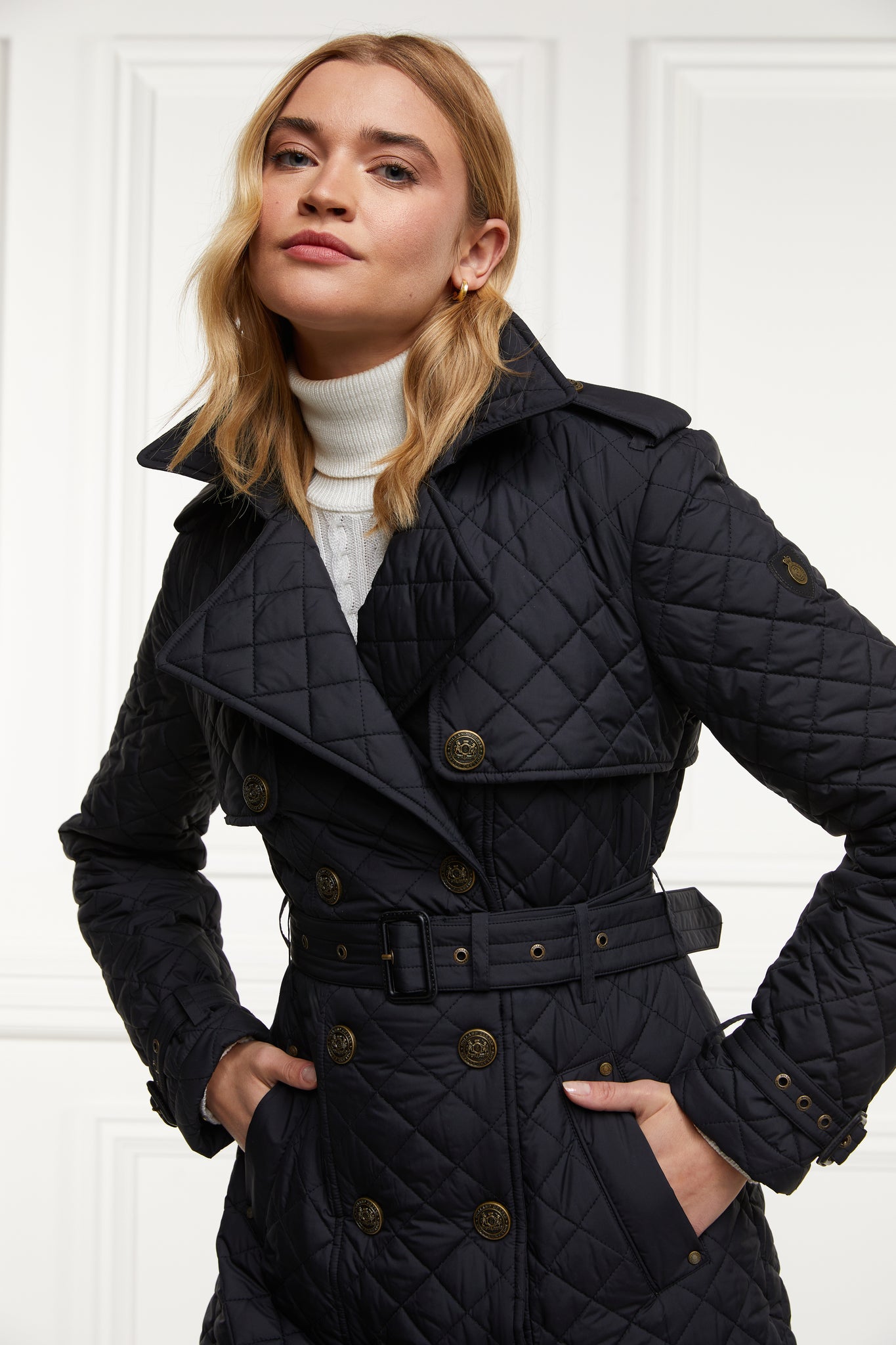 Grayson Quilted Trench Coat (Black)