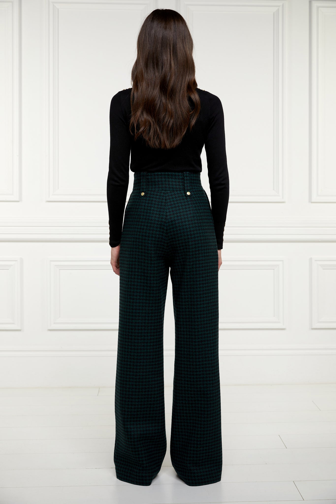 High Waisted Straight Trouser (Emerald Houndstooth)