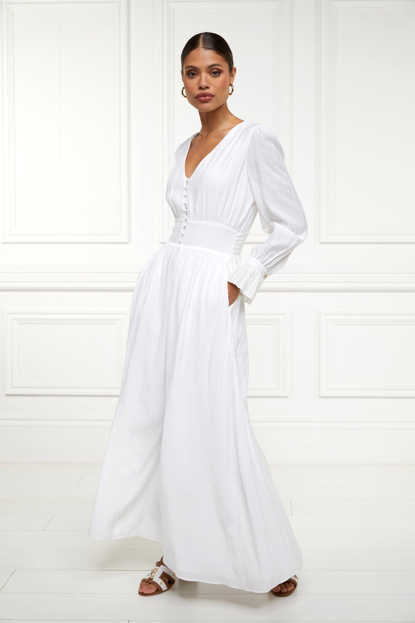 Phoebe V-Neck Maxi Dress (White)