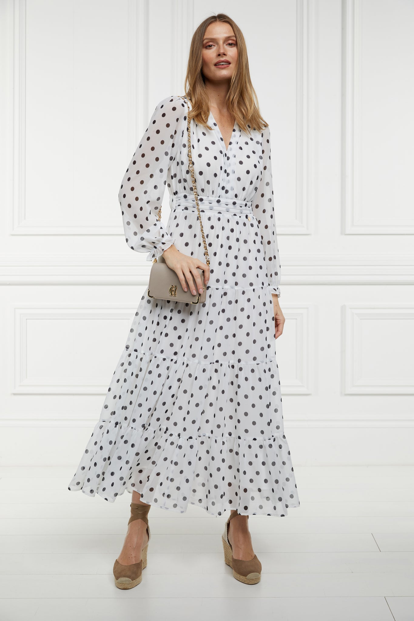 Bella Tiered Maxi Dress (White Black Polka Dot)