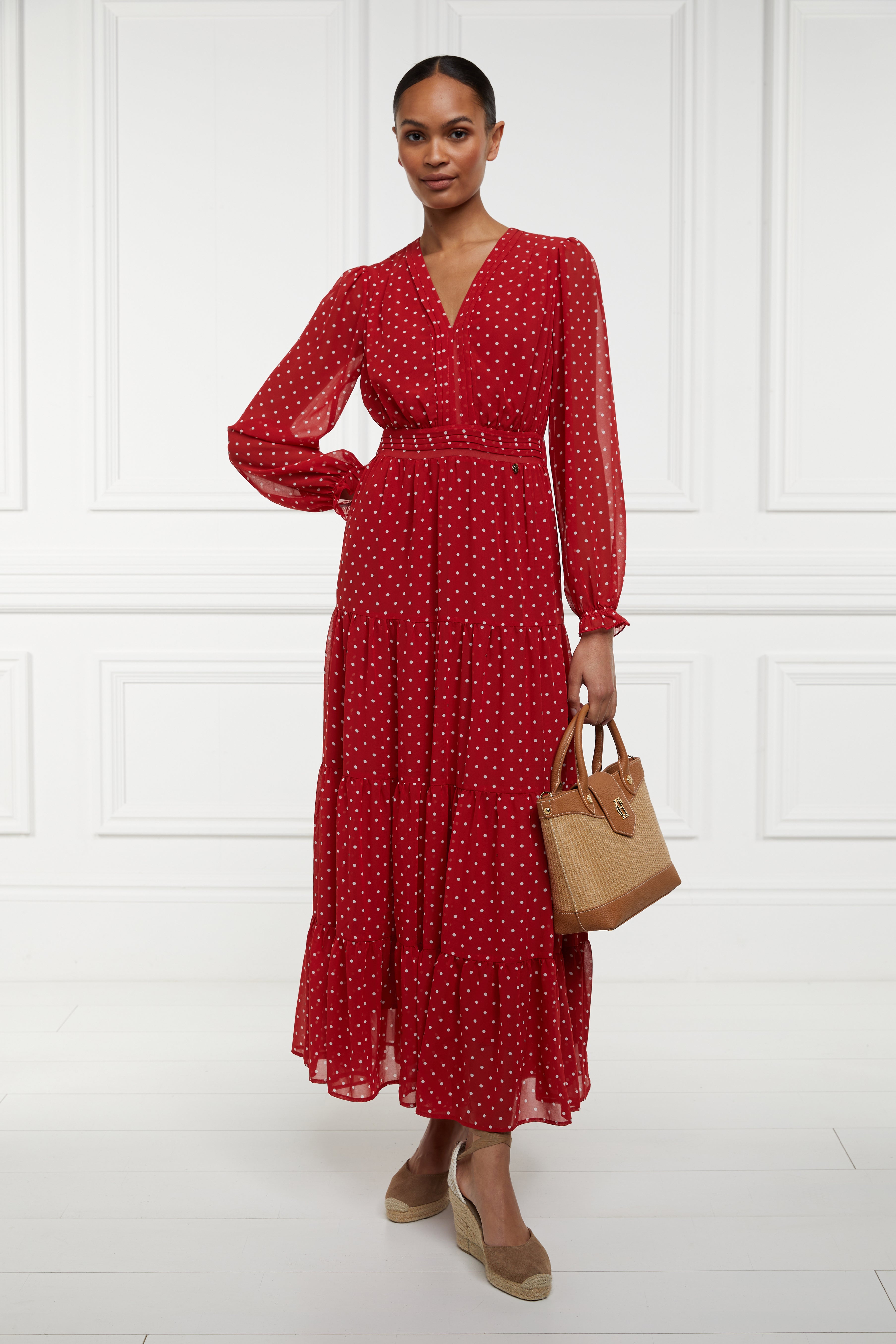 Bella Tiered Maxi Dress (Red White Polka Dot) Holland Cooper Bella Tiered Maxi Dress (Red White Polka Dot) Holland Cooper