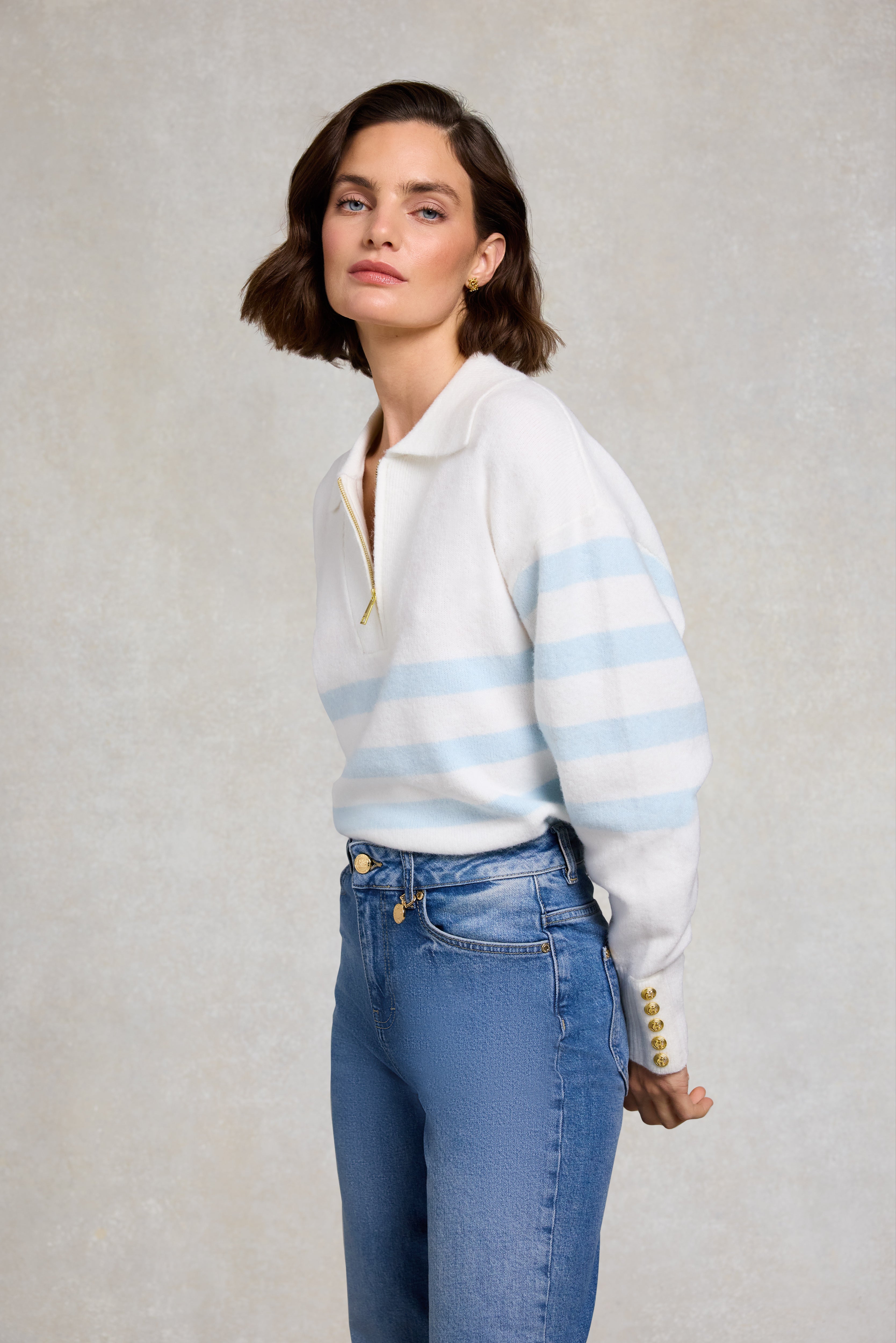 Lydia Quarter Zip Knit (Natural Powder Blue) – Holland Cooper ®