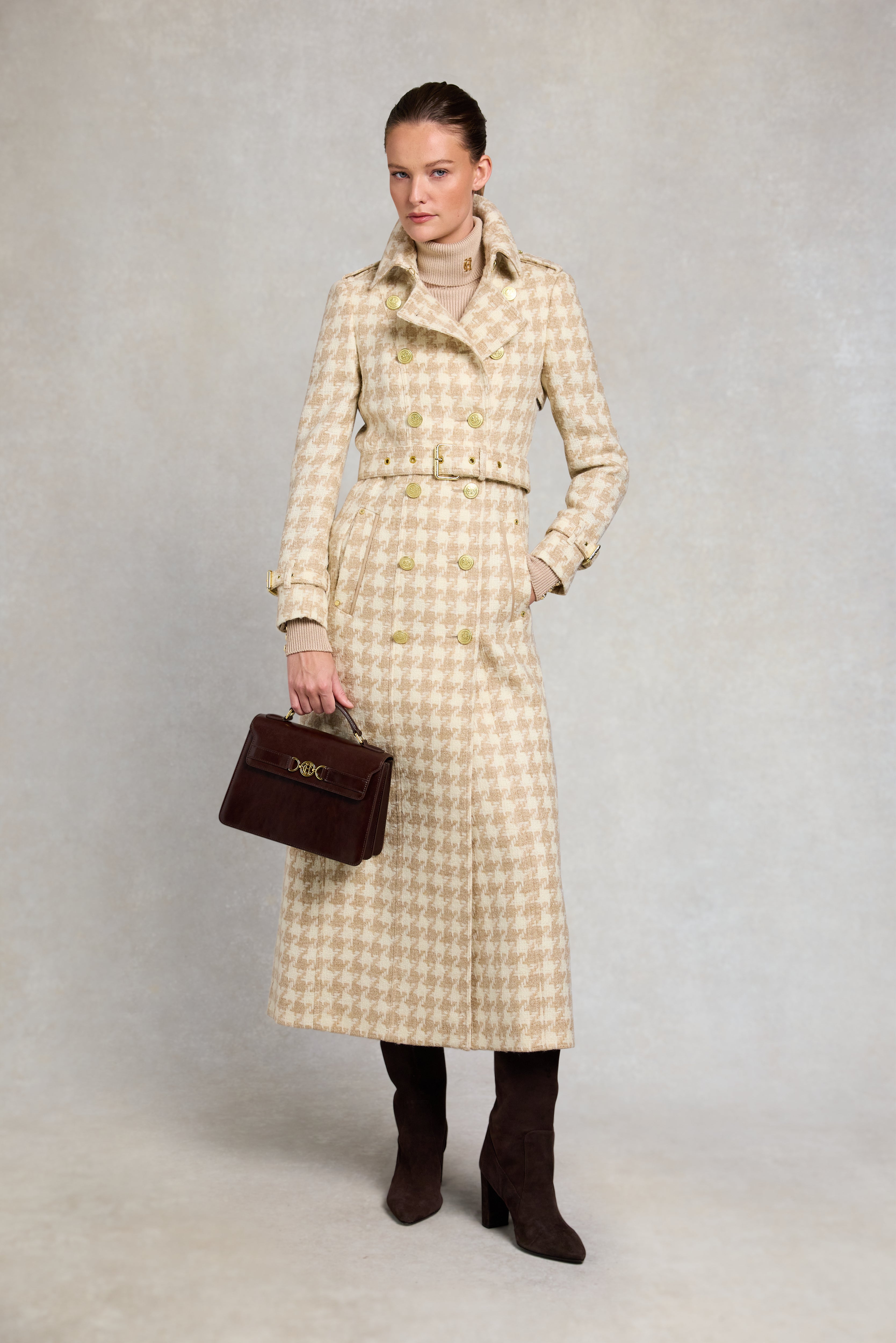 Full Length Marlborough Trench Coat (Camel Houndstooth) – Holland
