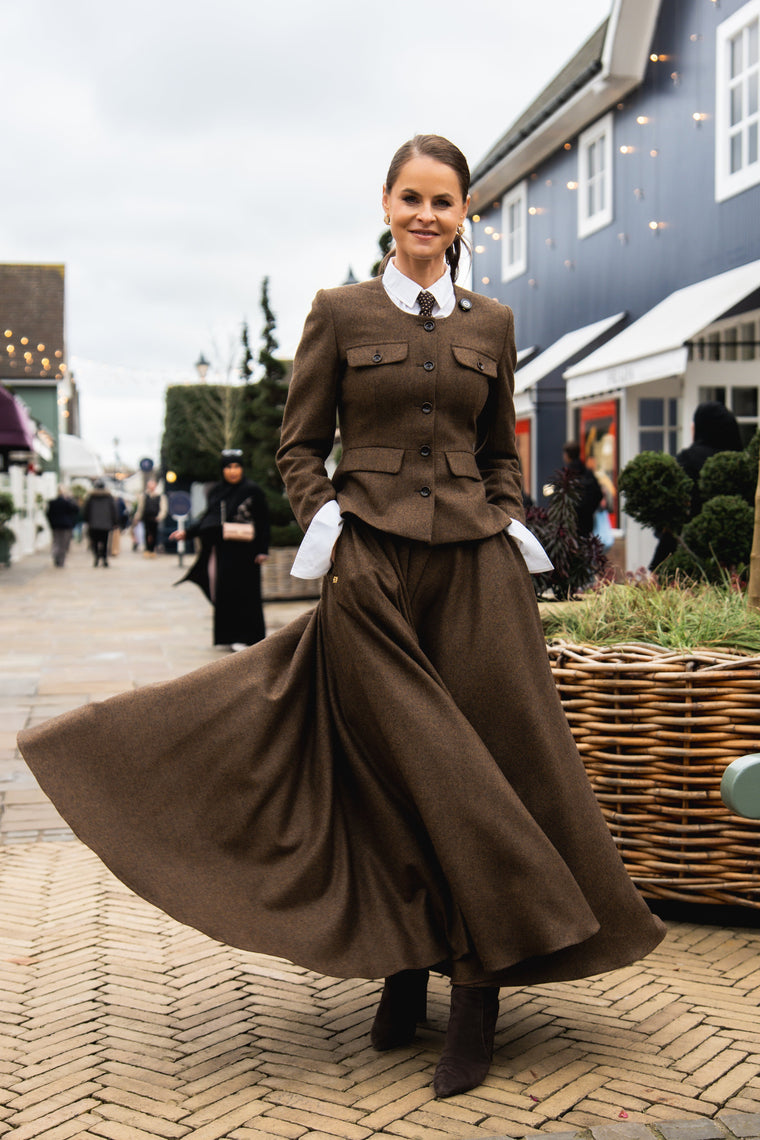 Tailored Peplum Jacket (Tobacco Herringbone)