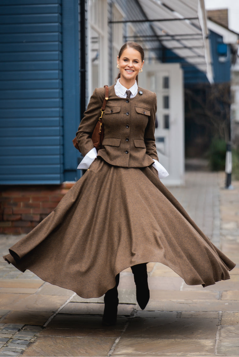 360 Maxi Tweed Circle Skirt (Tobacco Herringbone)