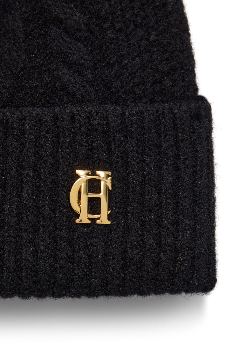 Sloane Cable Bobble Hat (Black)