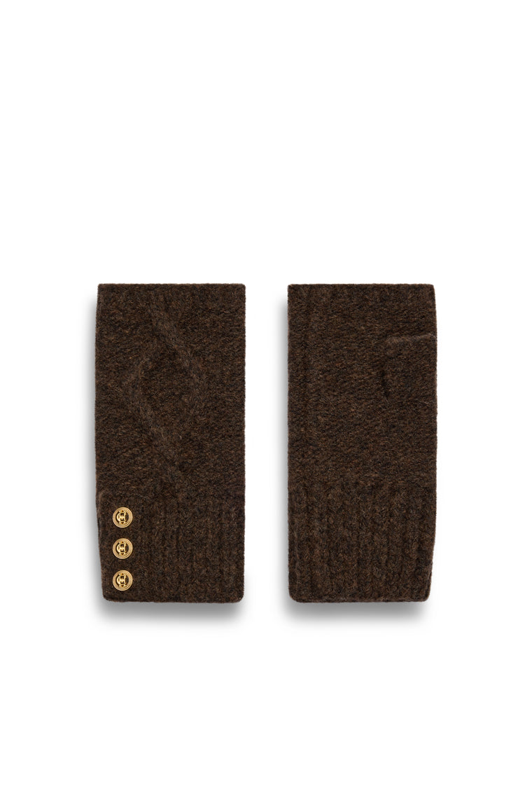 Sloane Cable Bobble Hat & Fingerless Glove Set (Chocolate)