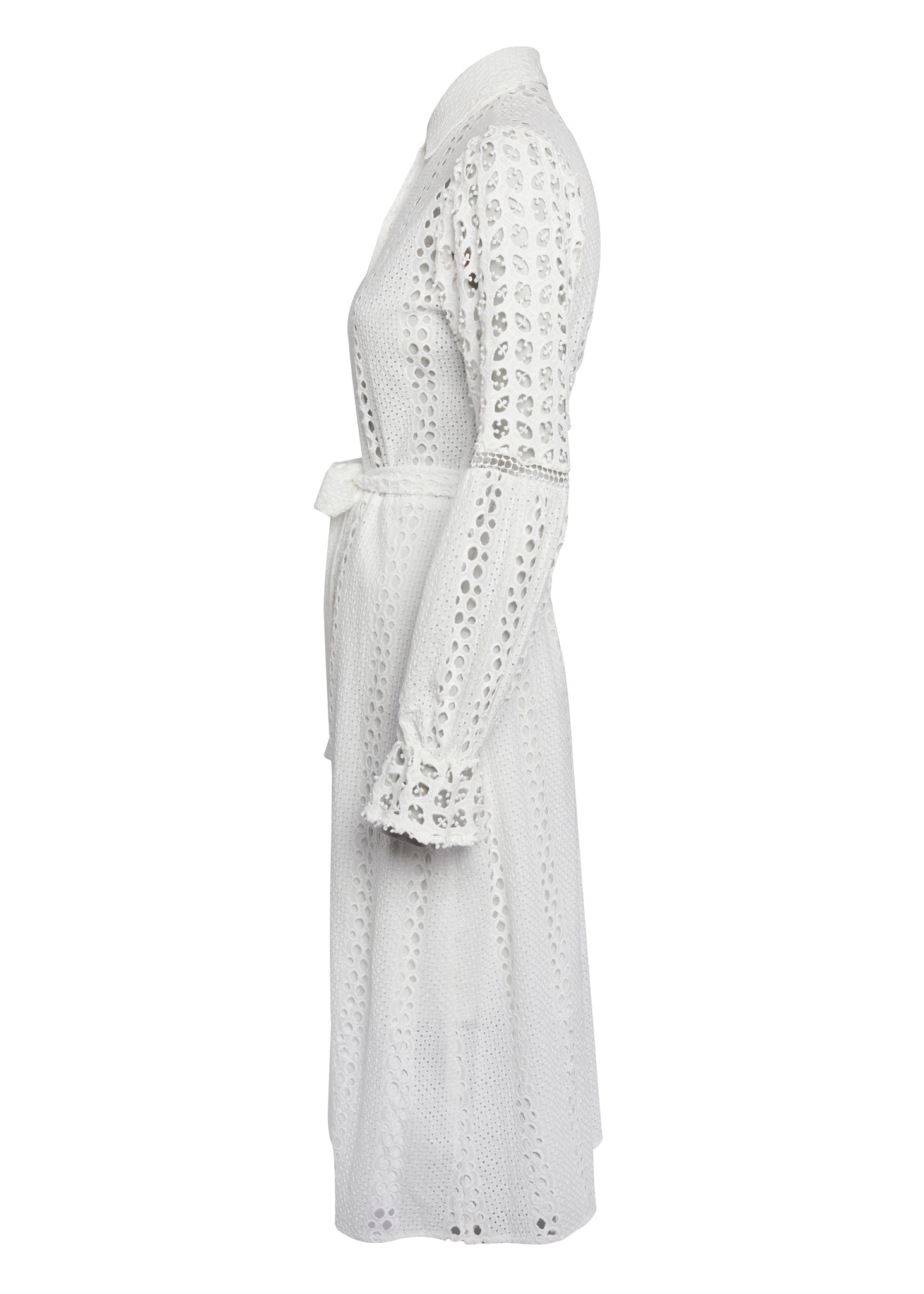 Broderie Lace Tie Midi Dress (White)
