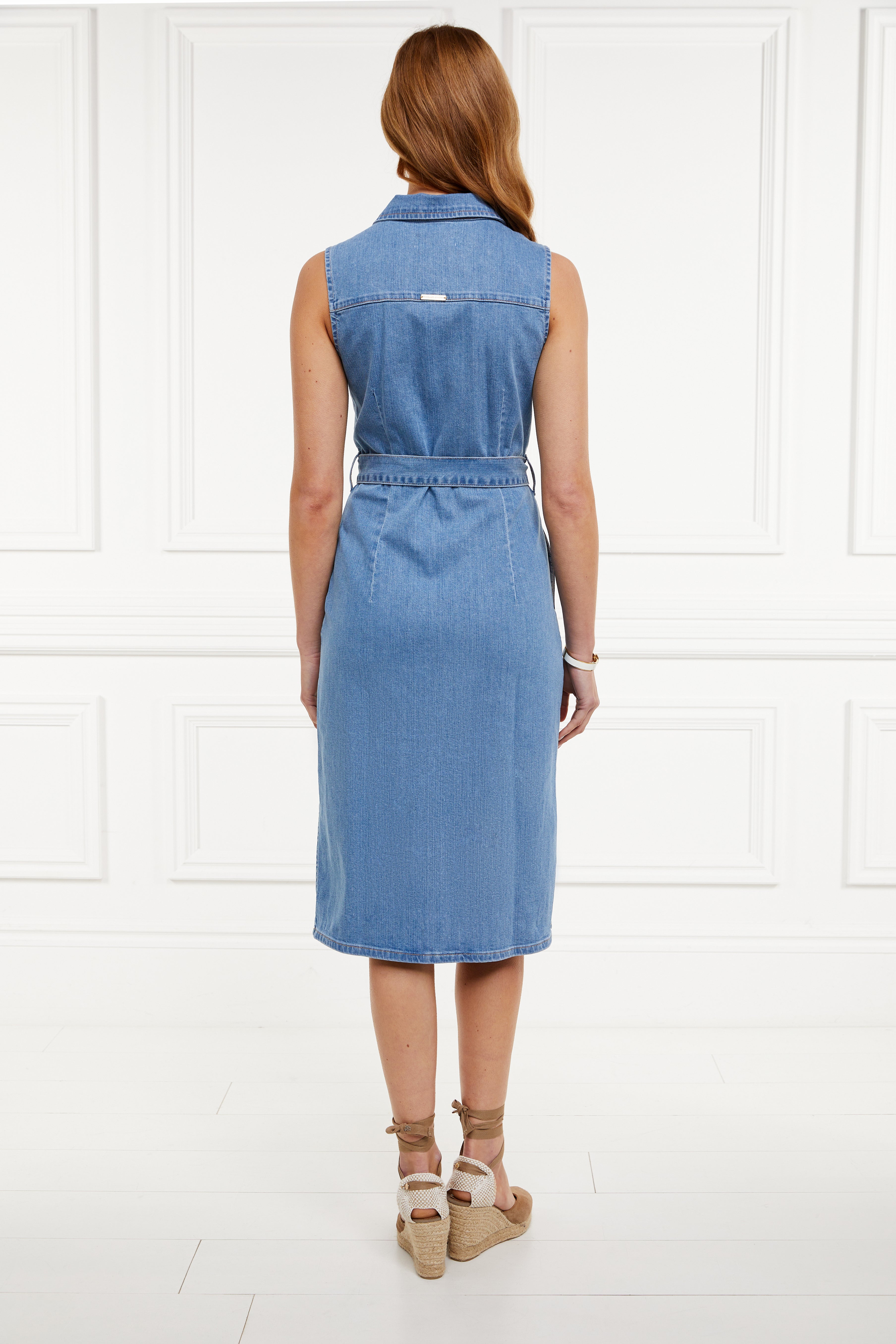 white christmas dresses Denim Sleeveless Shirt Dress (Light Indigo Wash) – Holland Cooper ®
