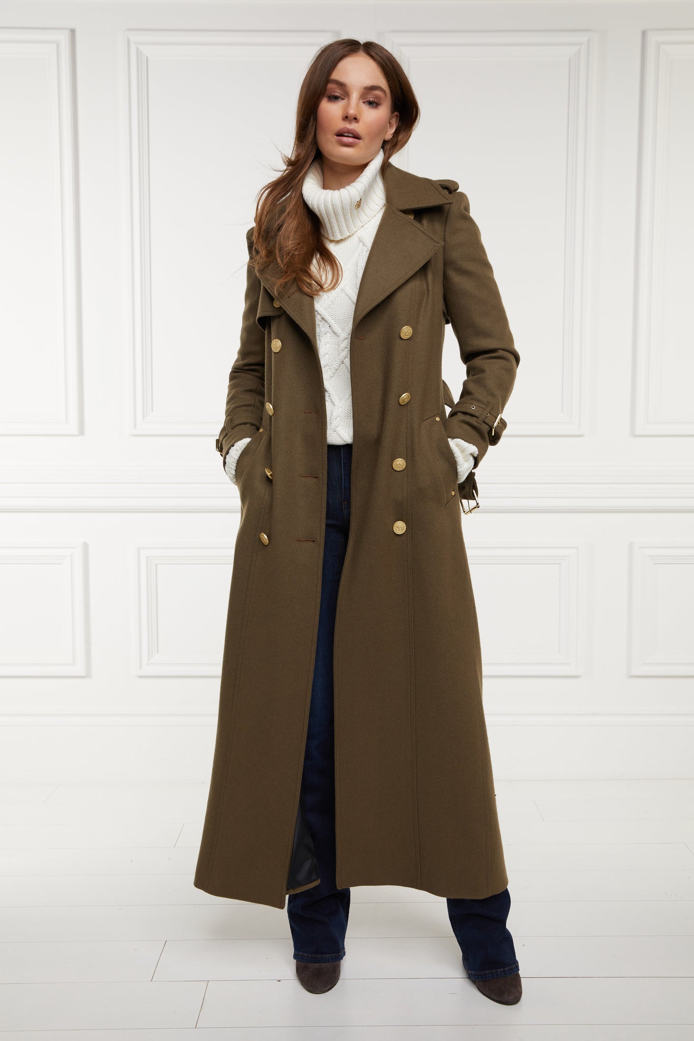 womens khaki wool double breasted trench coat