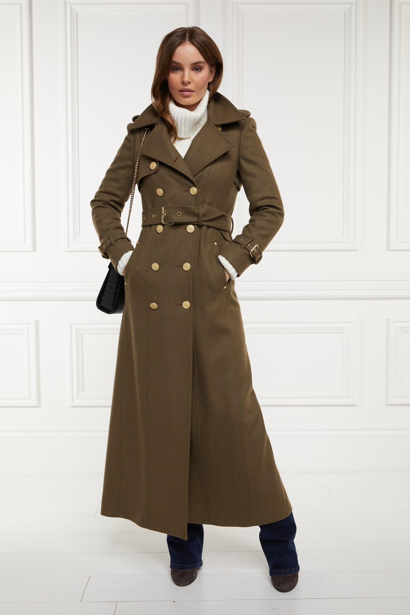 womens khaki wool double breasted trench coat