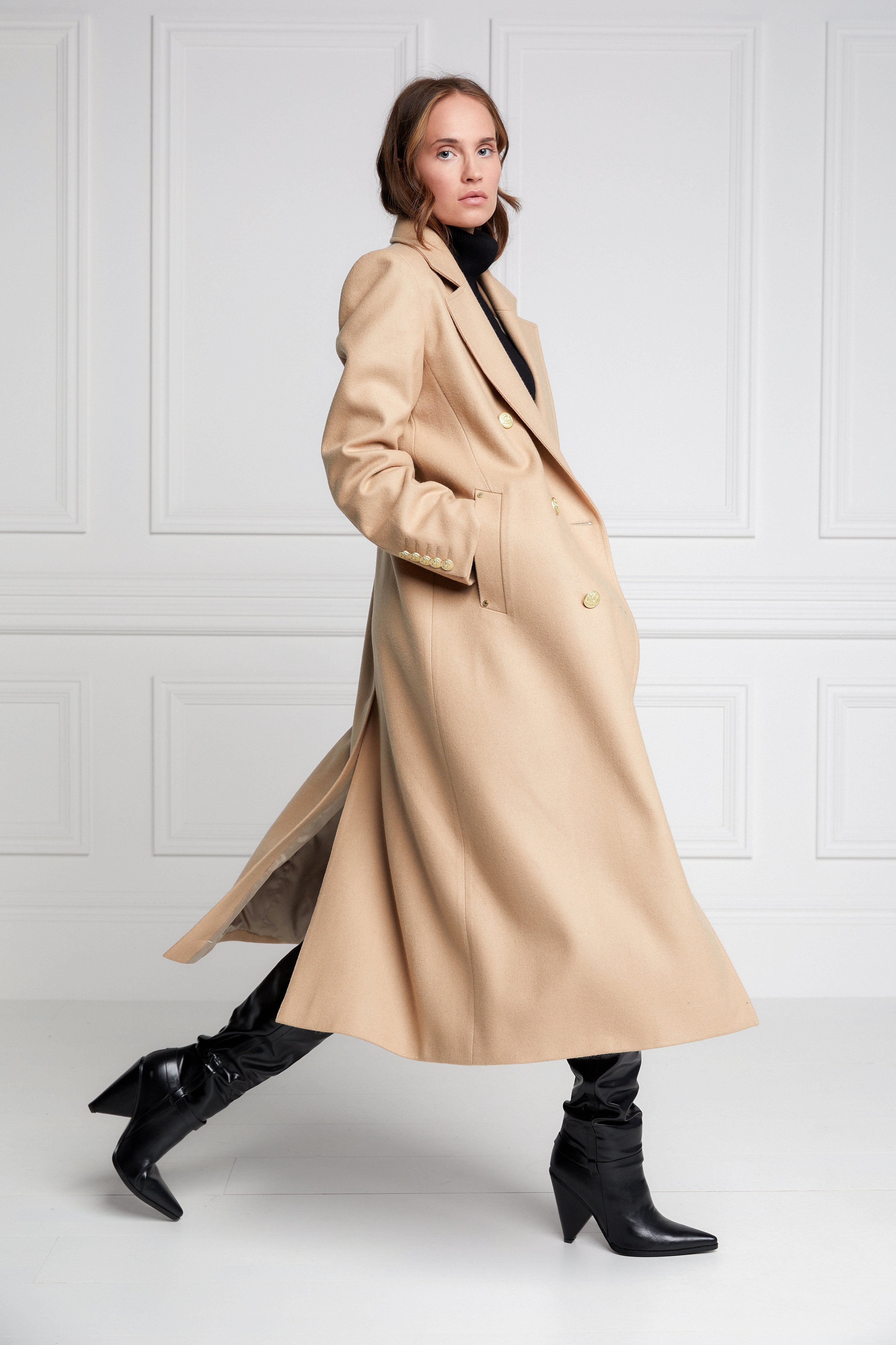 Longline Coat Tailored Camel Coat Women's Double Breasted