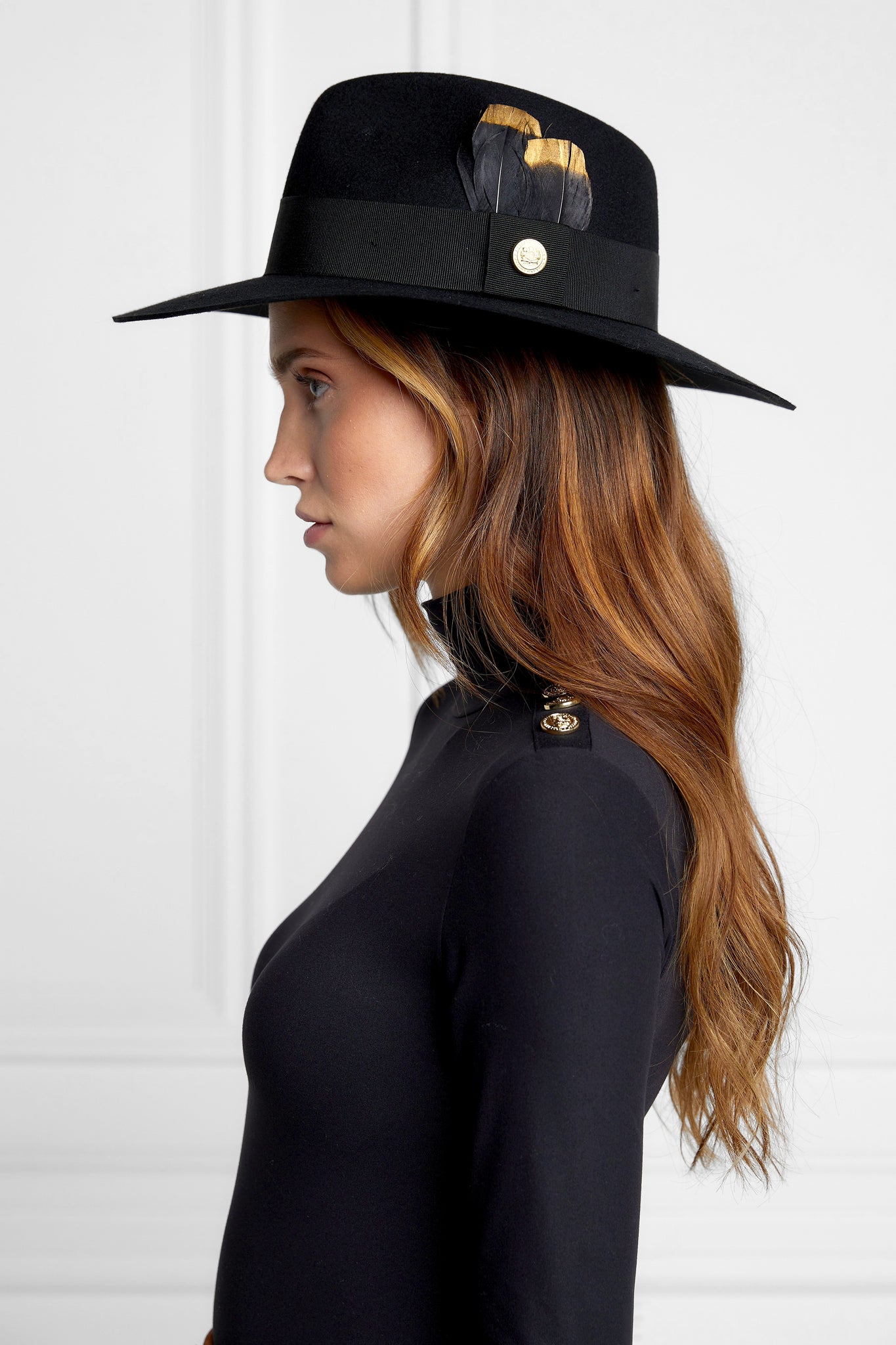 Trilby Hat Gold Feather (Black)