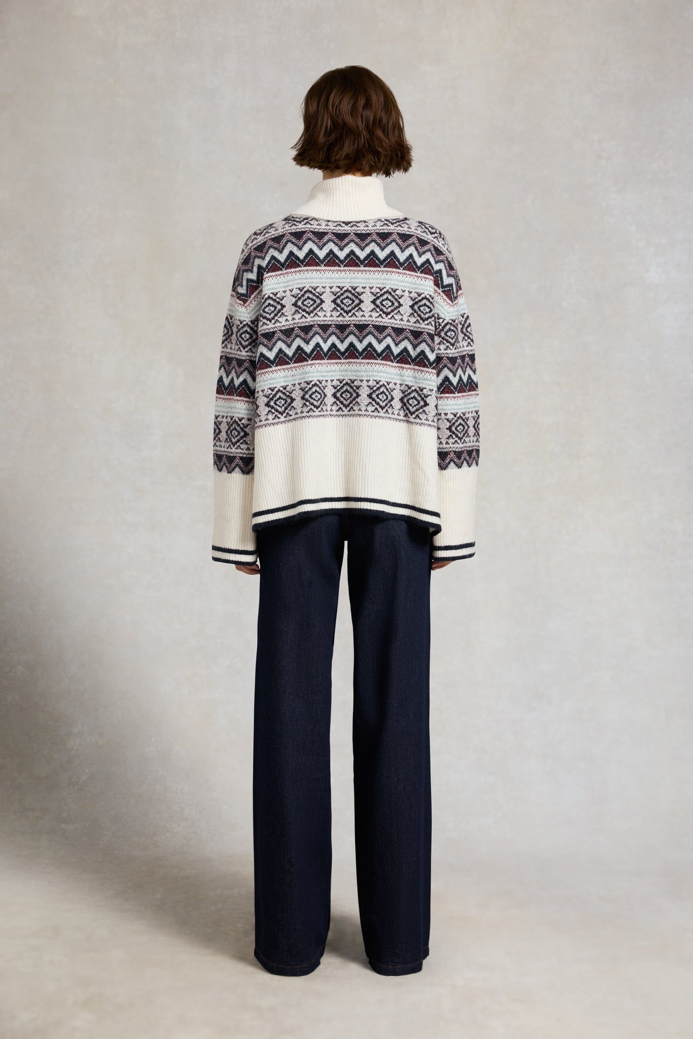 Antonia Fairisle Roll Neck Knit (Natural Blue)