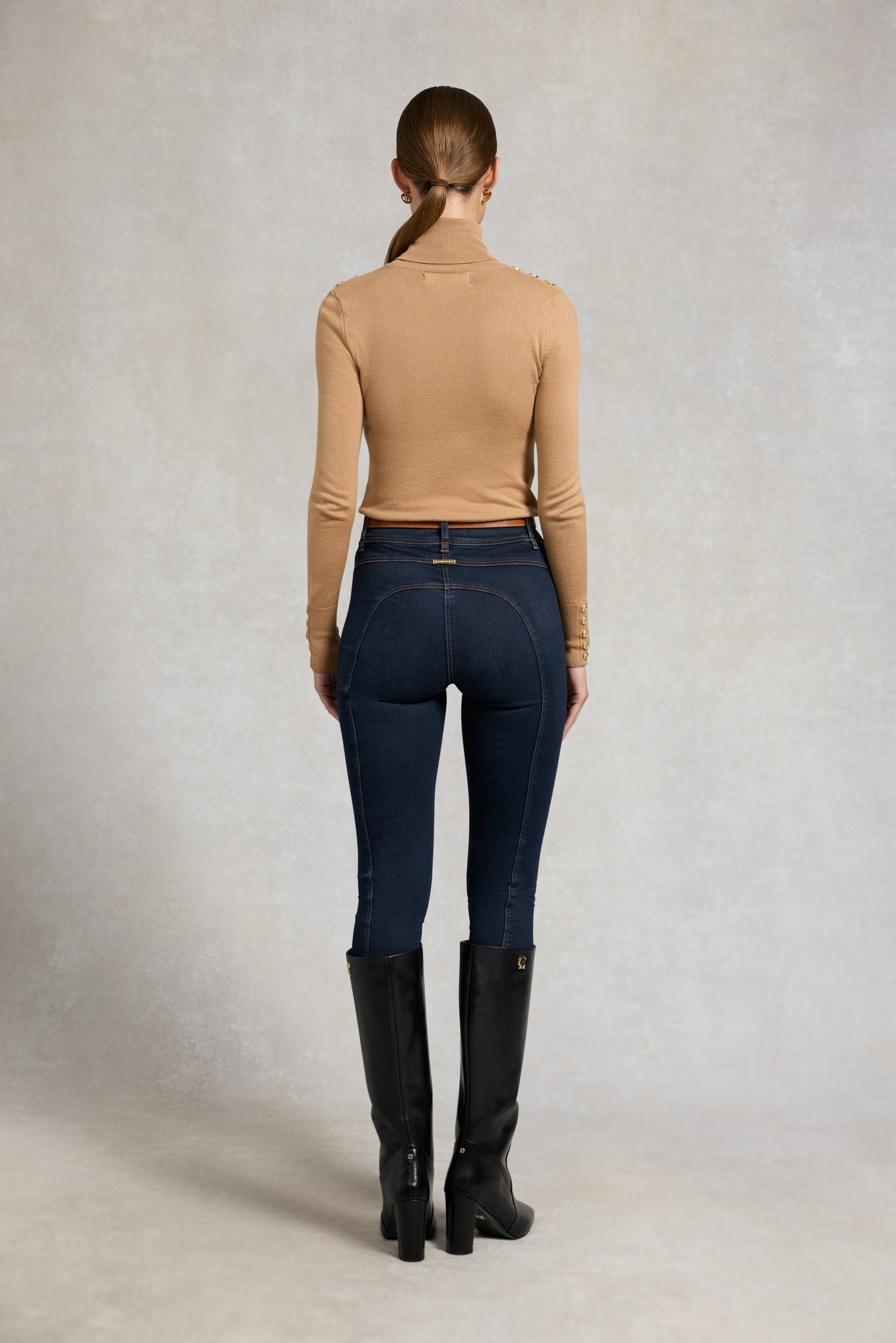 Buttoned Knit Roll Neck (Dark Camel)