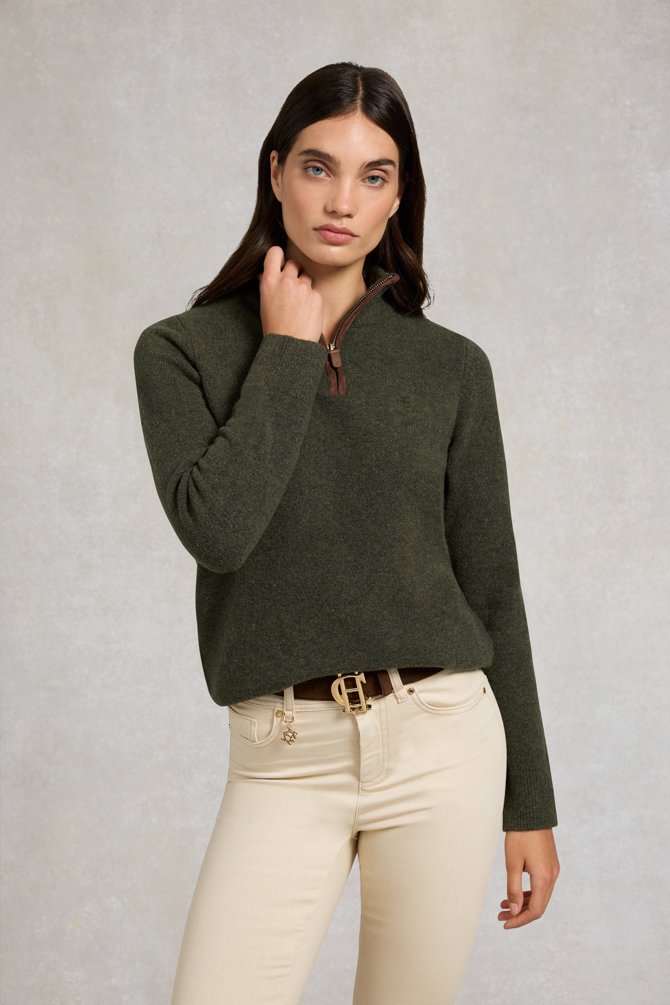Country Quarter Zip Knit (Forest Marl)