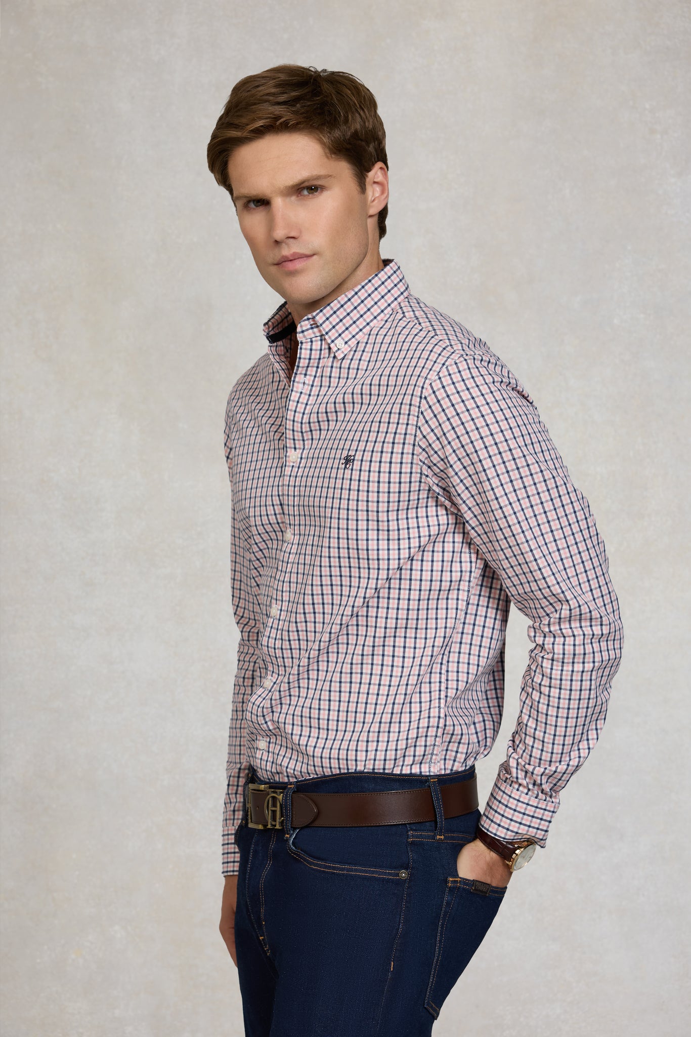 Men's Classic Woven Button Down Shirt (Cotswold Pink Check)