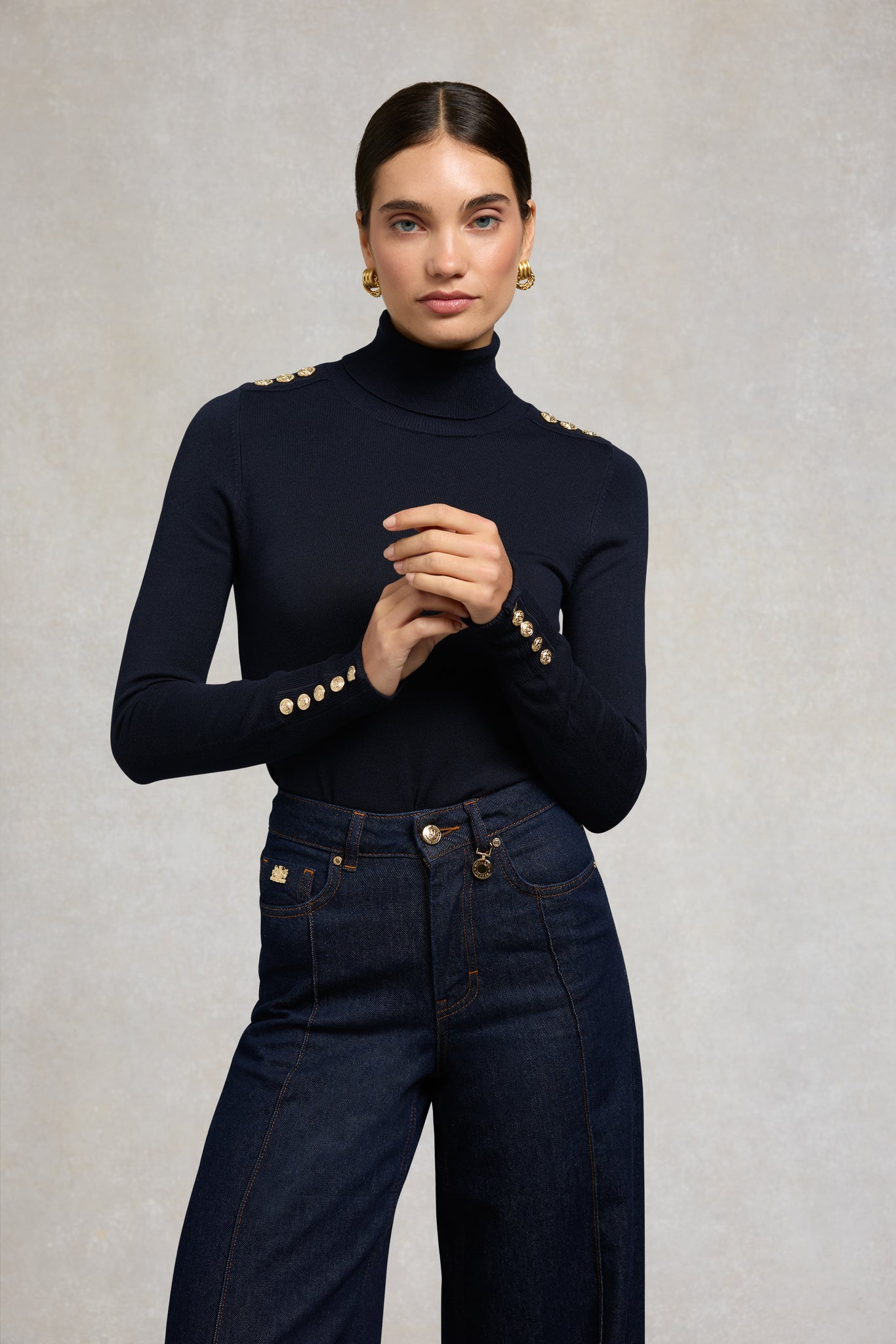 Buttoned Knit Roll Neck (Ink Navy)