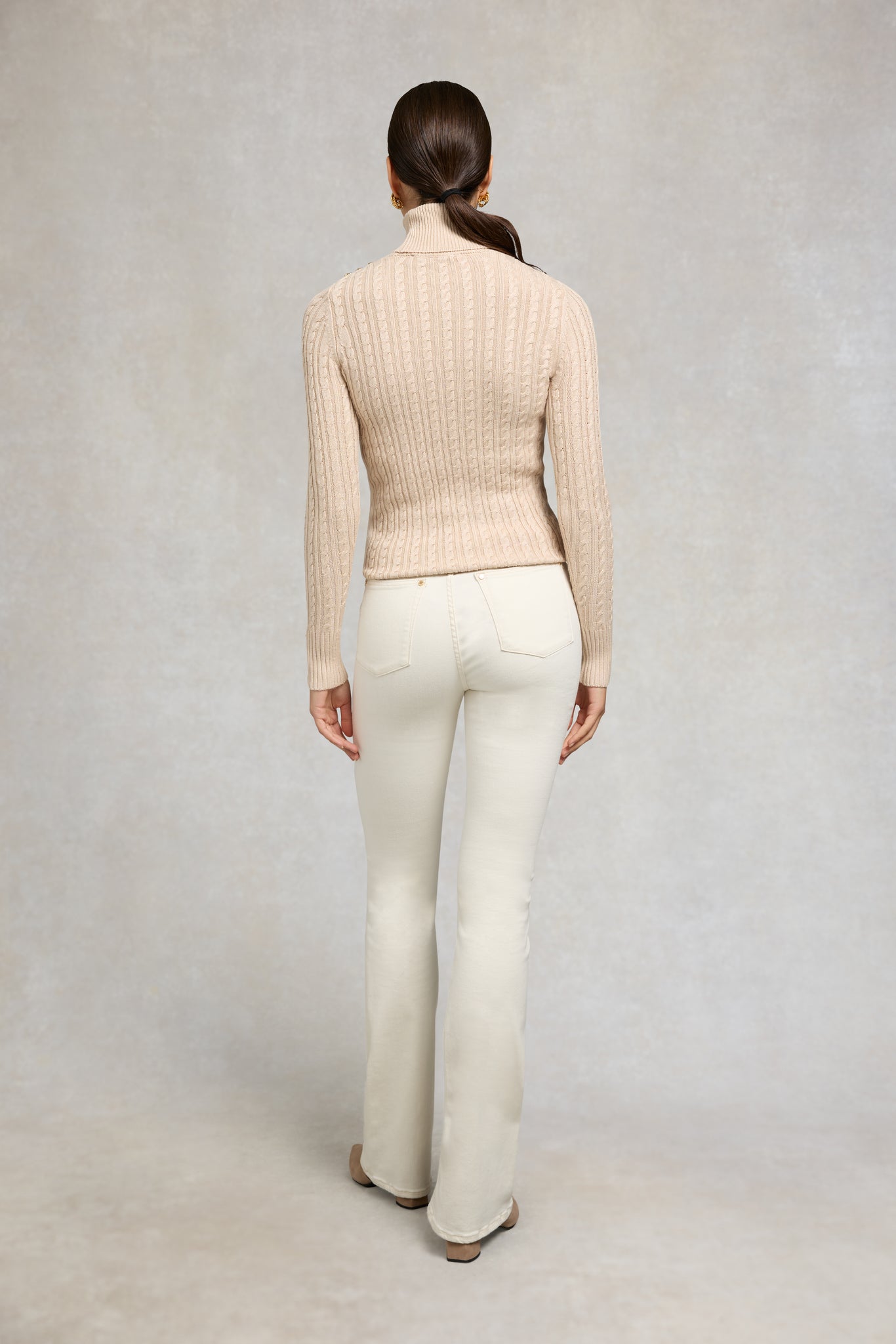 Seattle Roll Neck Cable Knit (Oatmeal)