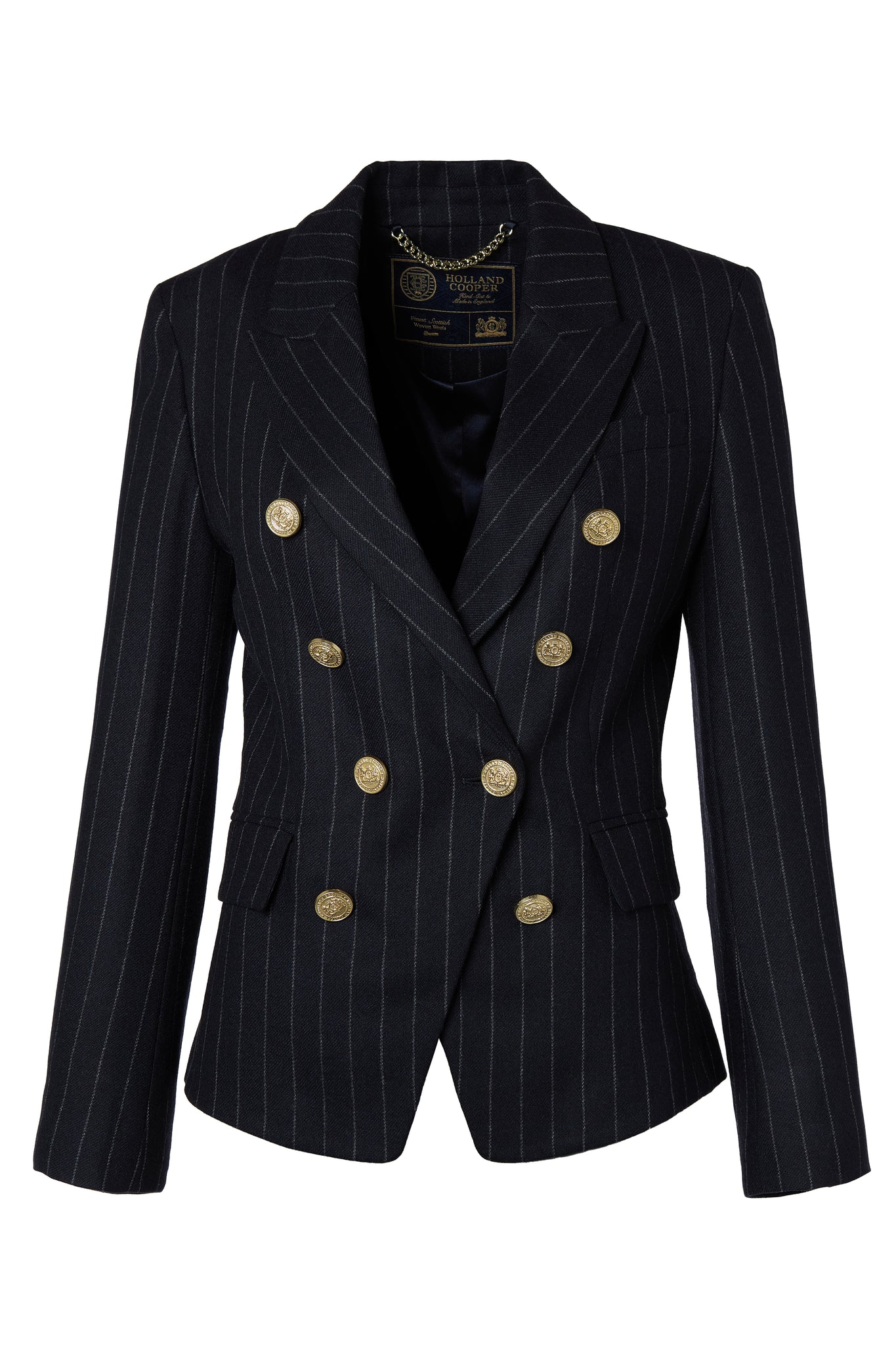 Mary's Navy Chalk Pinstripe Look