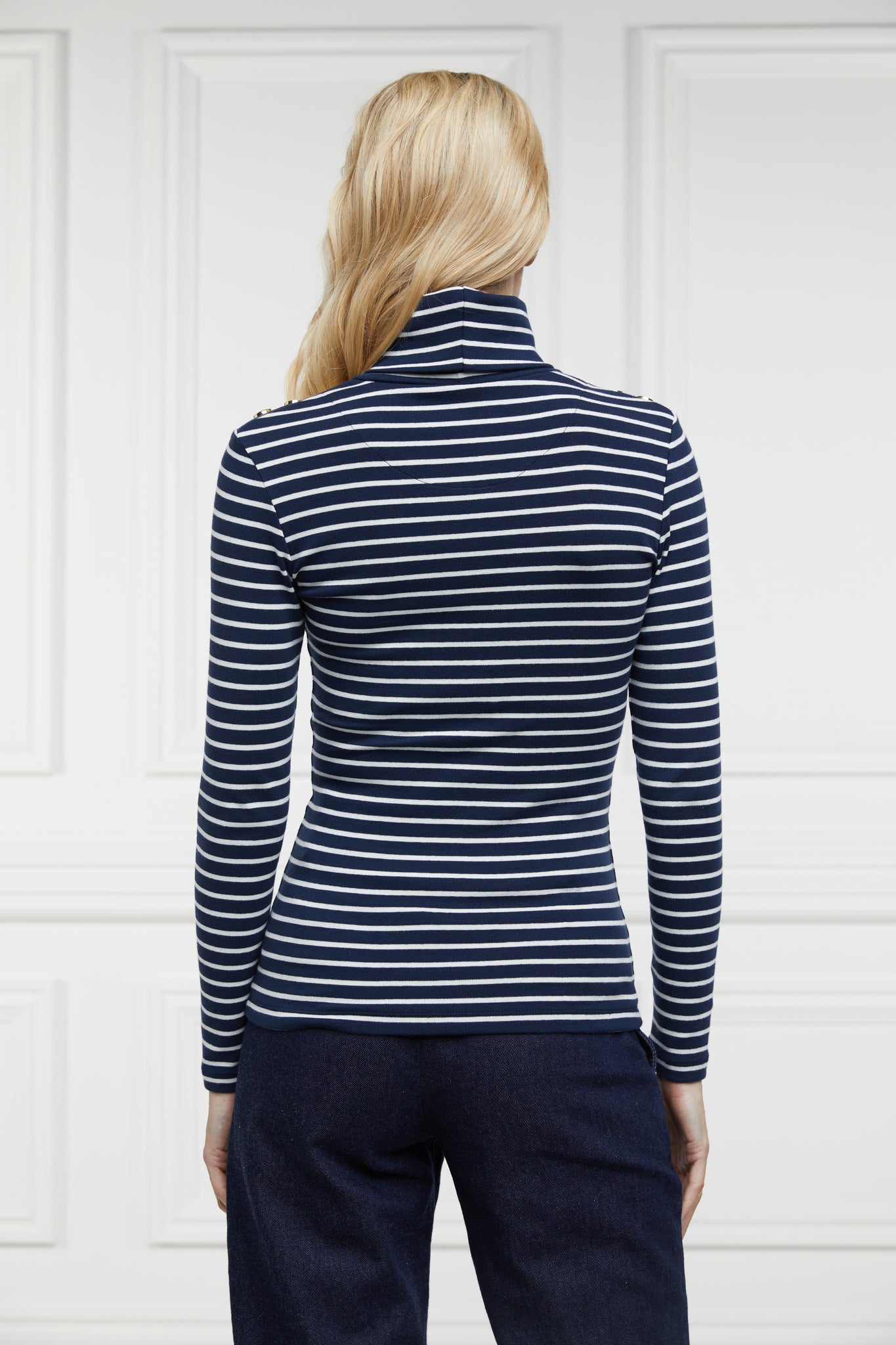 Padstow Roll Neck (Ink Navy Natural Stripe)