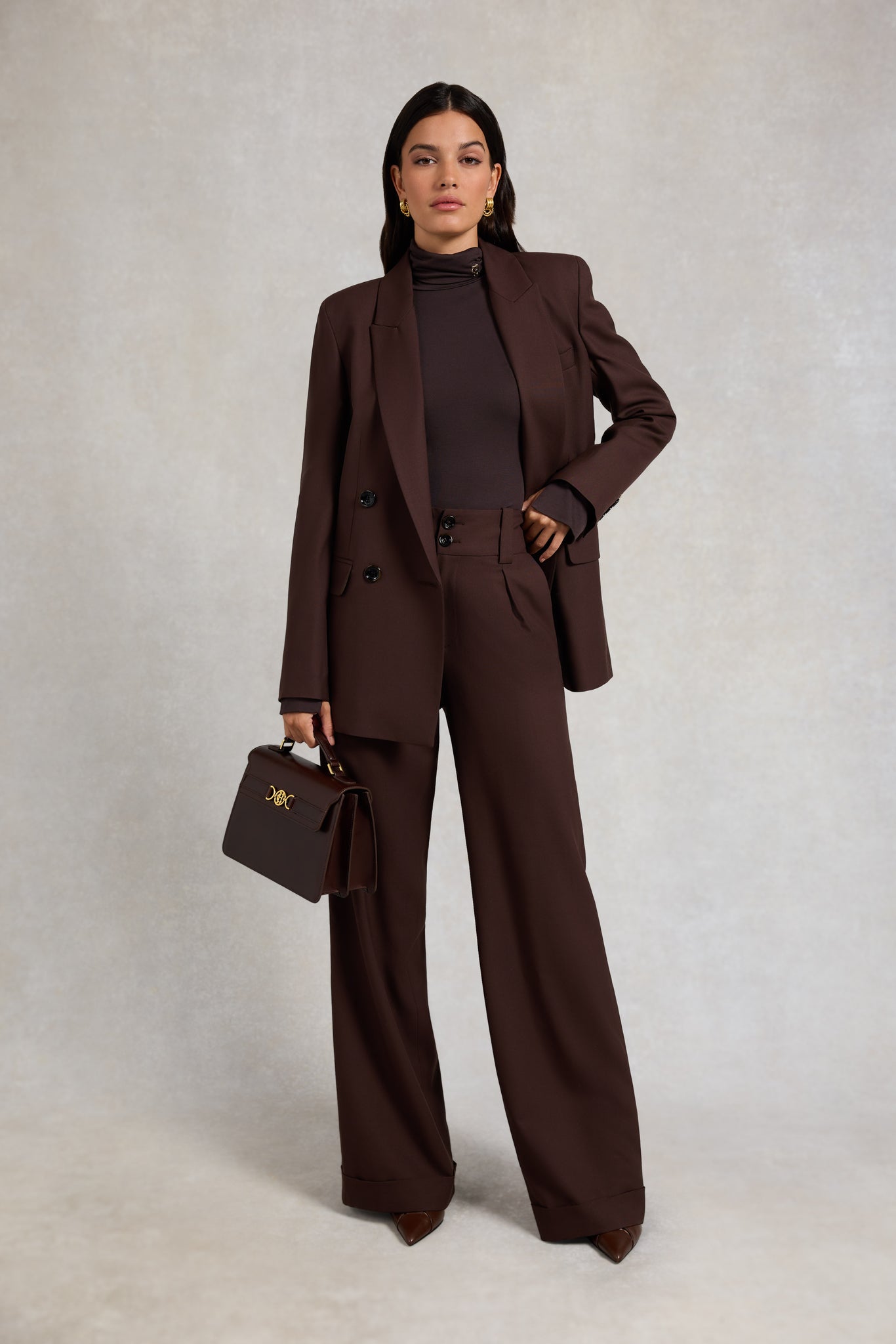 High Waisted Wide Leg Trouser (Walnut Twill)