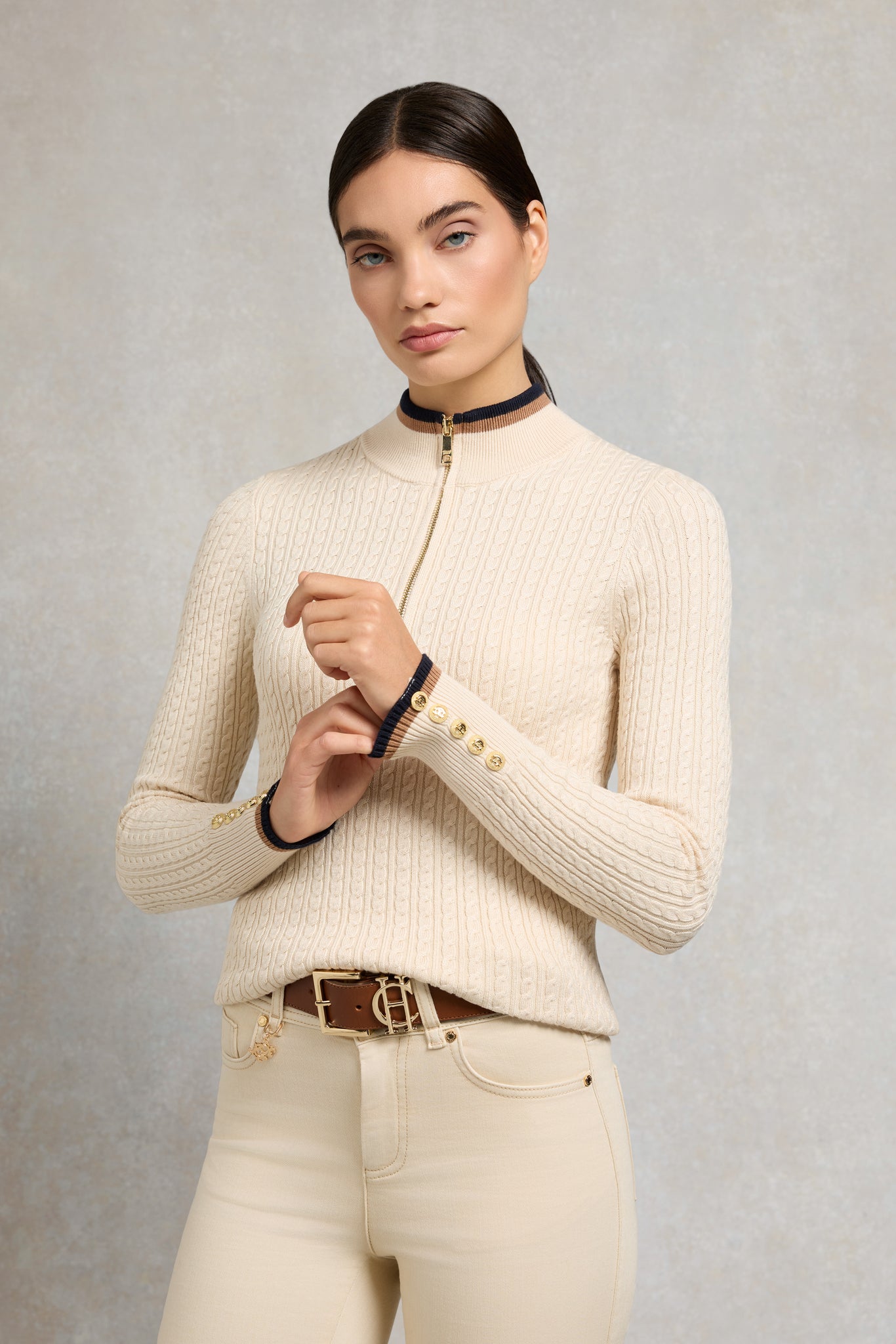 Zoe Quarter Zip Knit (Almond)