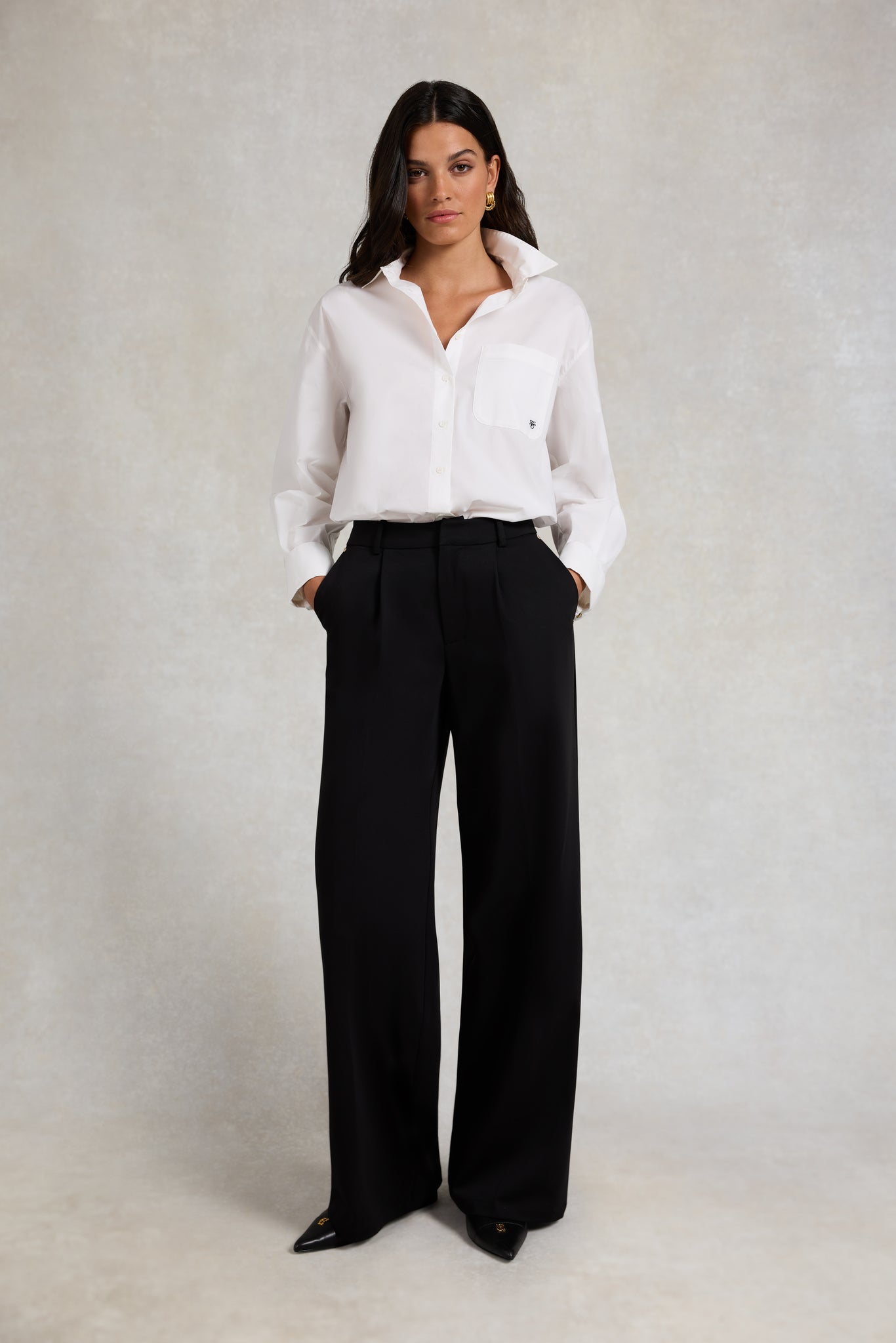 Pleated Wide Leg Trouser (Black)