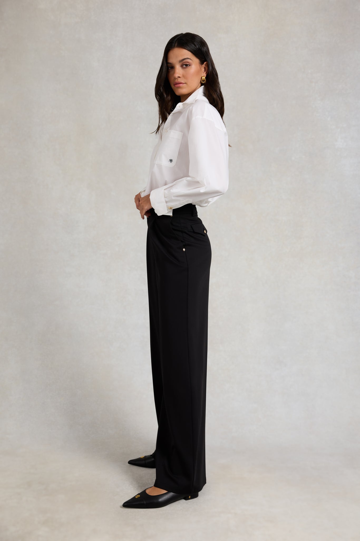 Pleated Wide Leg Trouser (Black)