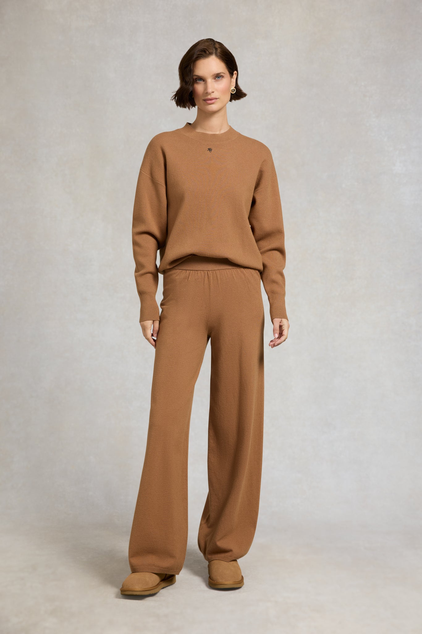 Maria Knitted Wide Leg Pant (Caramel)