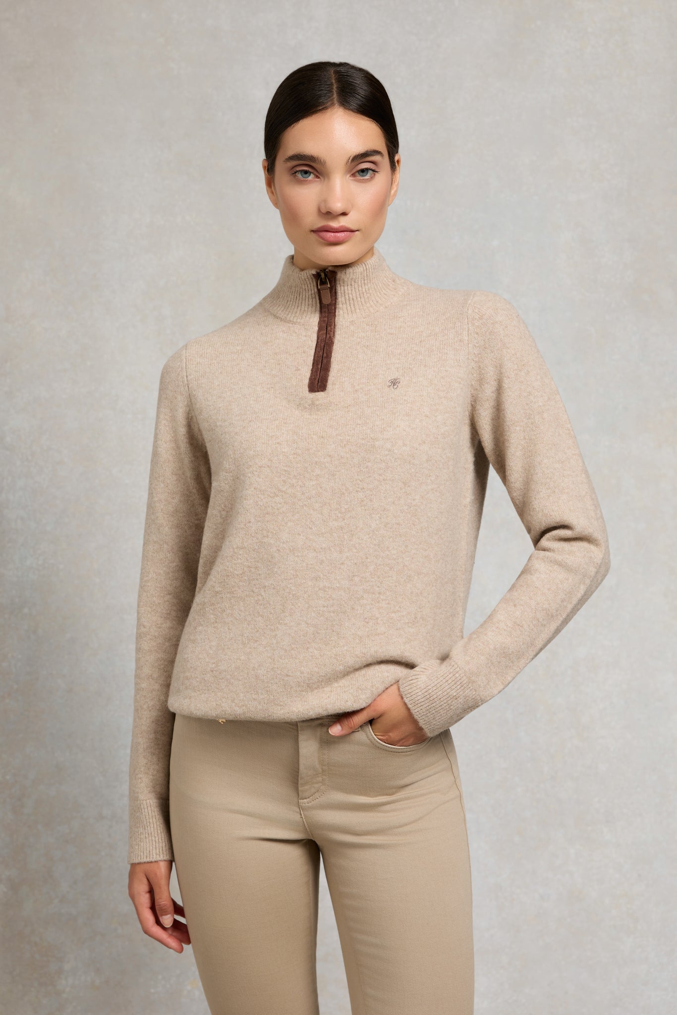 Country Quarter Zip Knit (Oatmeal)
