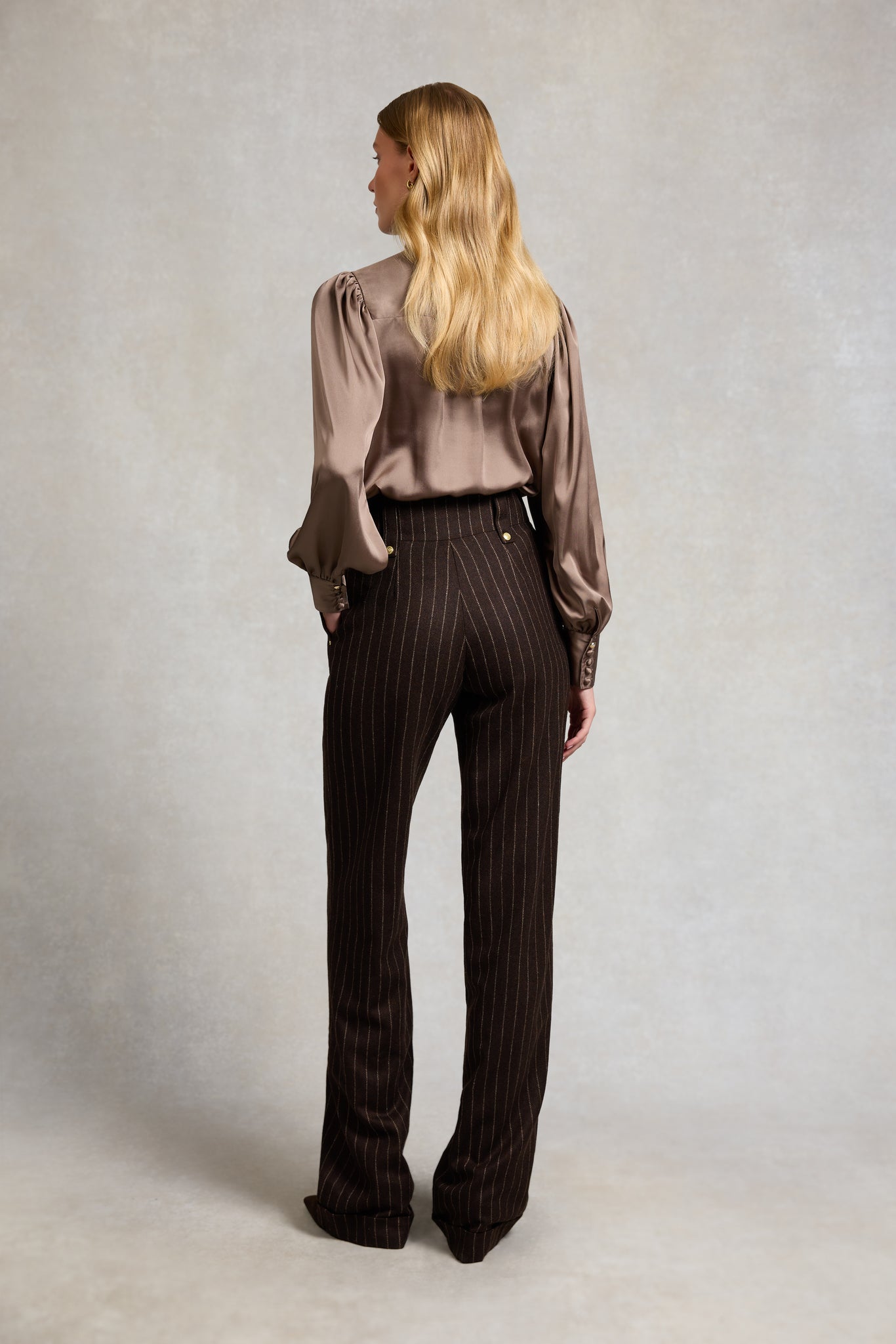 High Waisted Wide Leg Trouser (Chocolate Pinstripe)