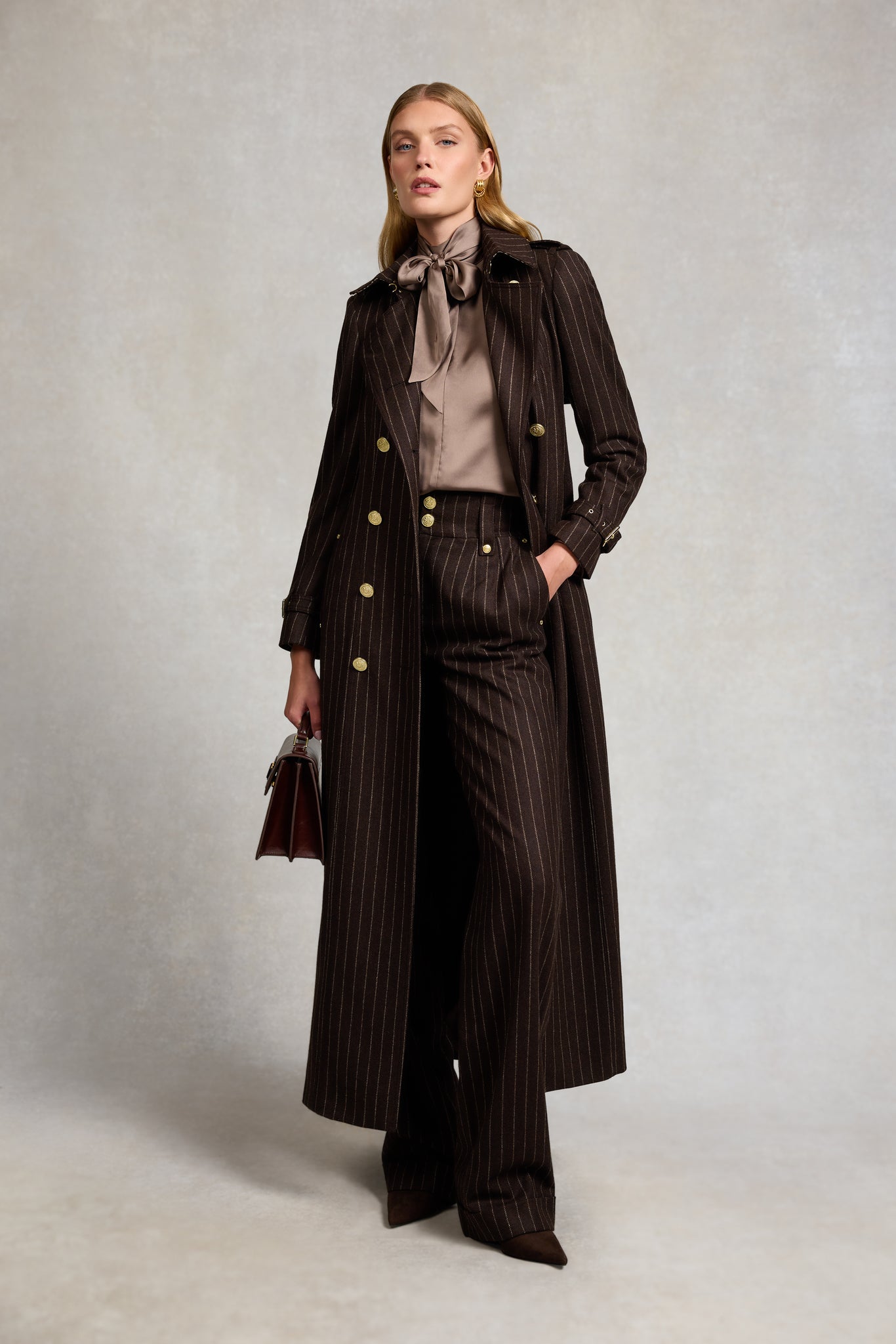 High Waisted Wide Leg Trouser (Chocolate Pinstripe)